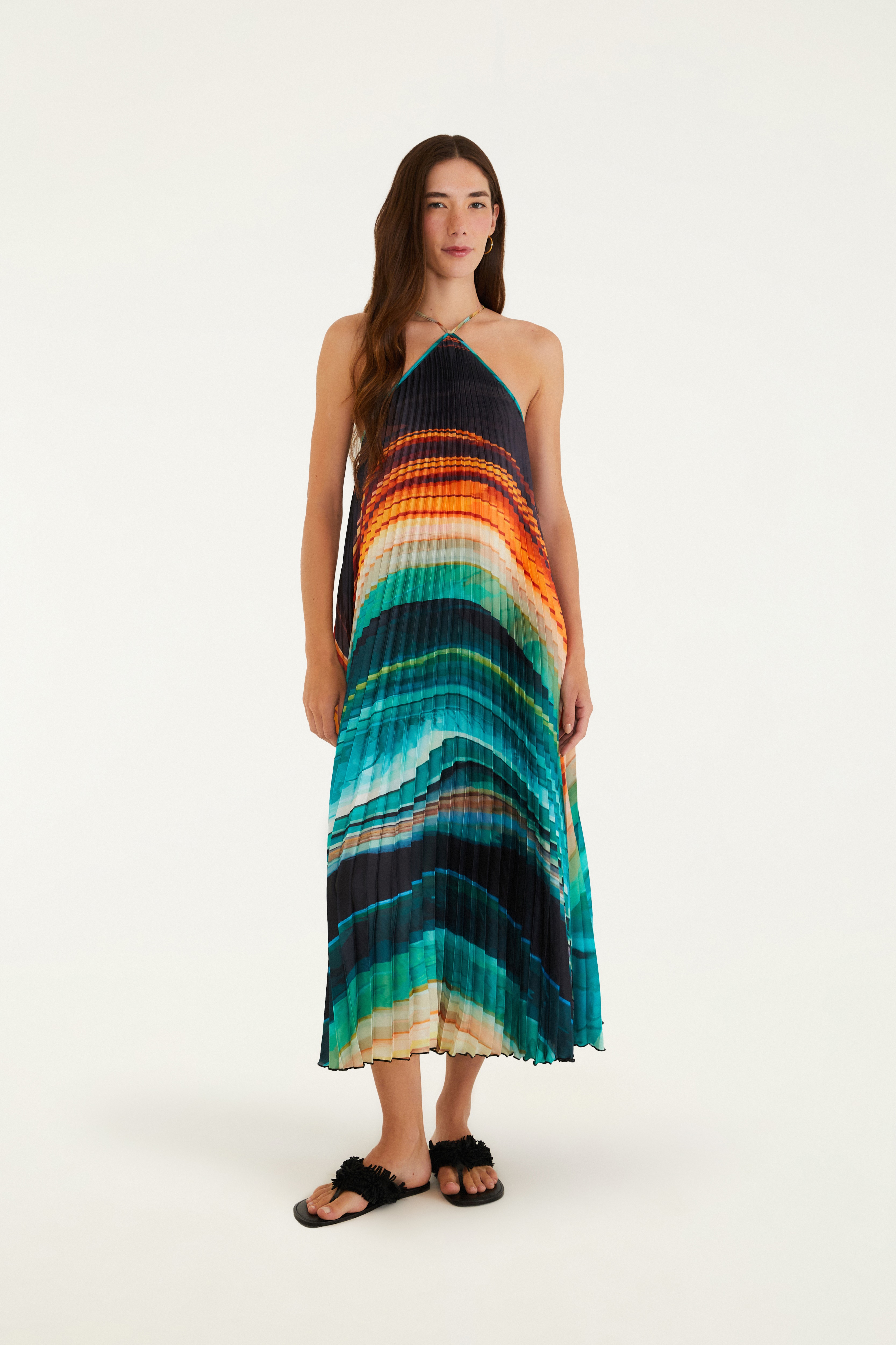 Vestido Plissado Estampado Turmalina
