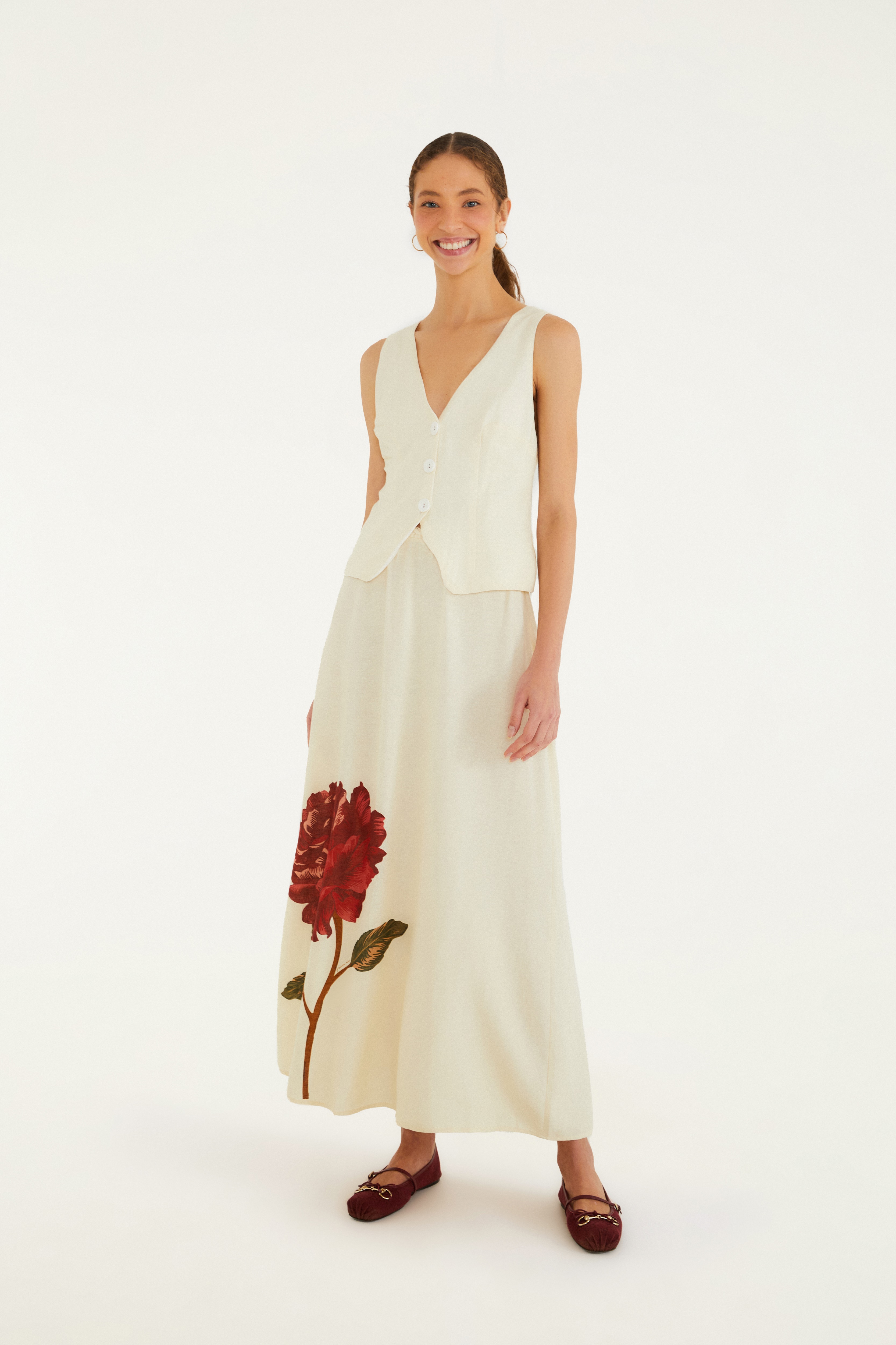 Saia Cropped Estampada Flor Rosália