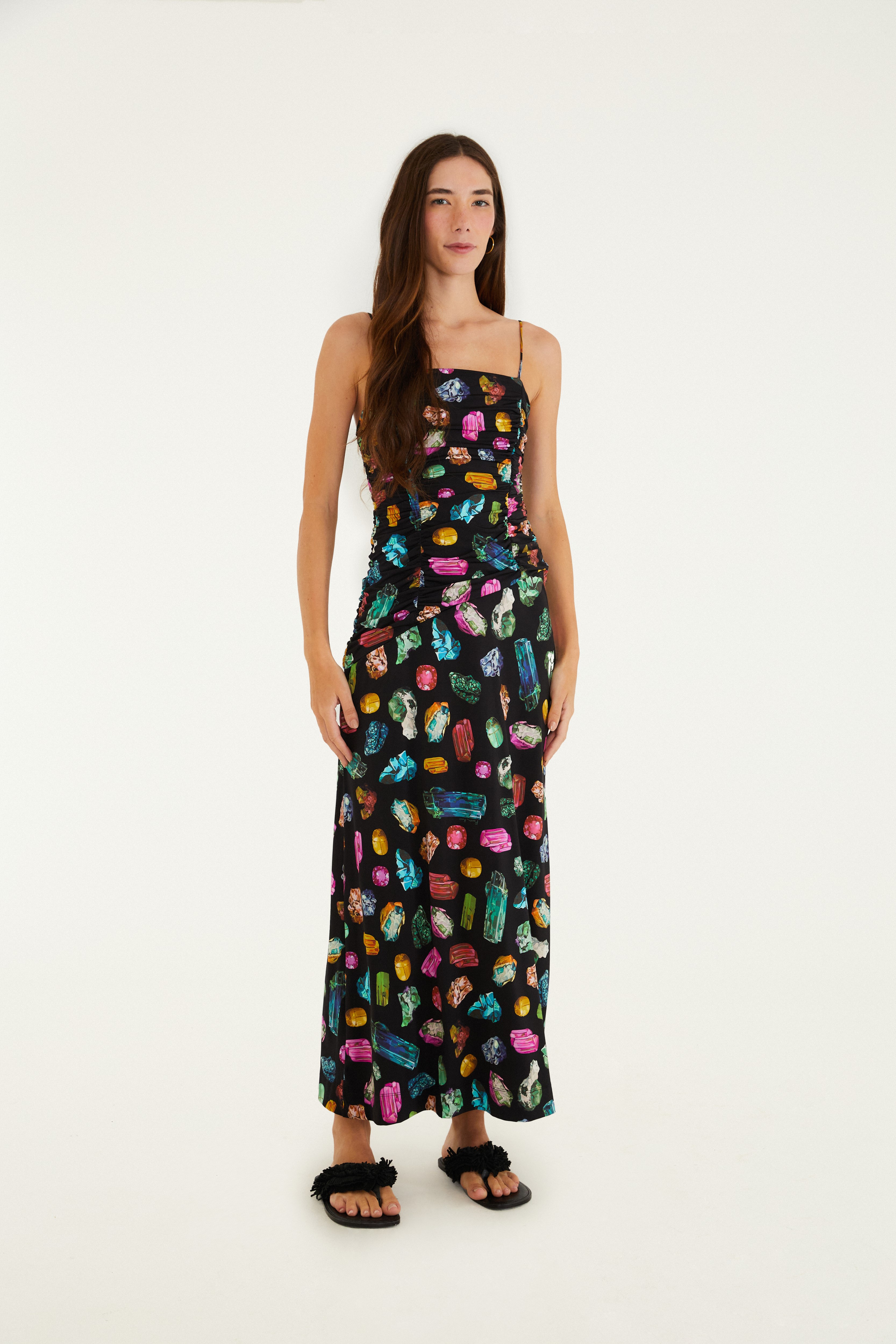 Vestido Cropped Estampado Pedras Preciosas