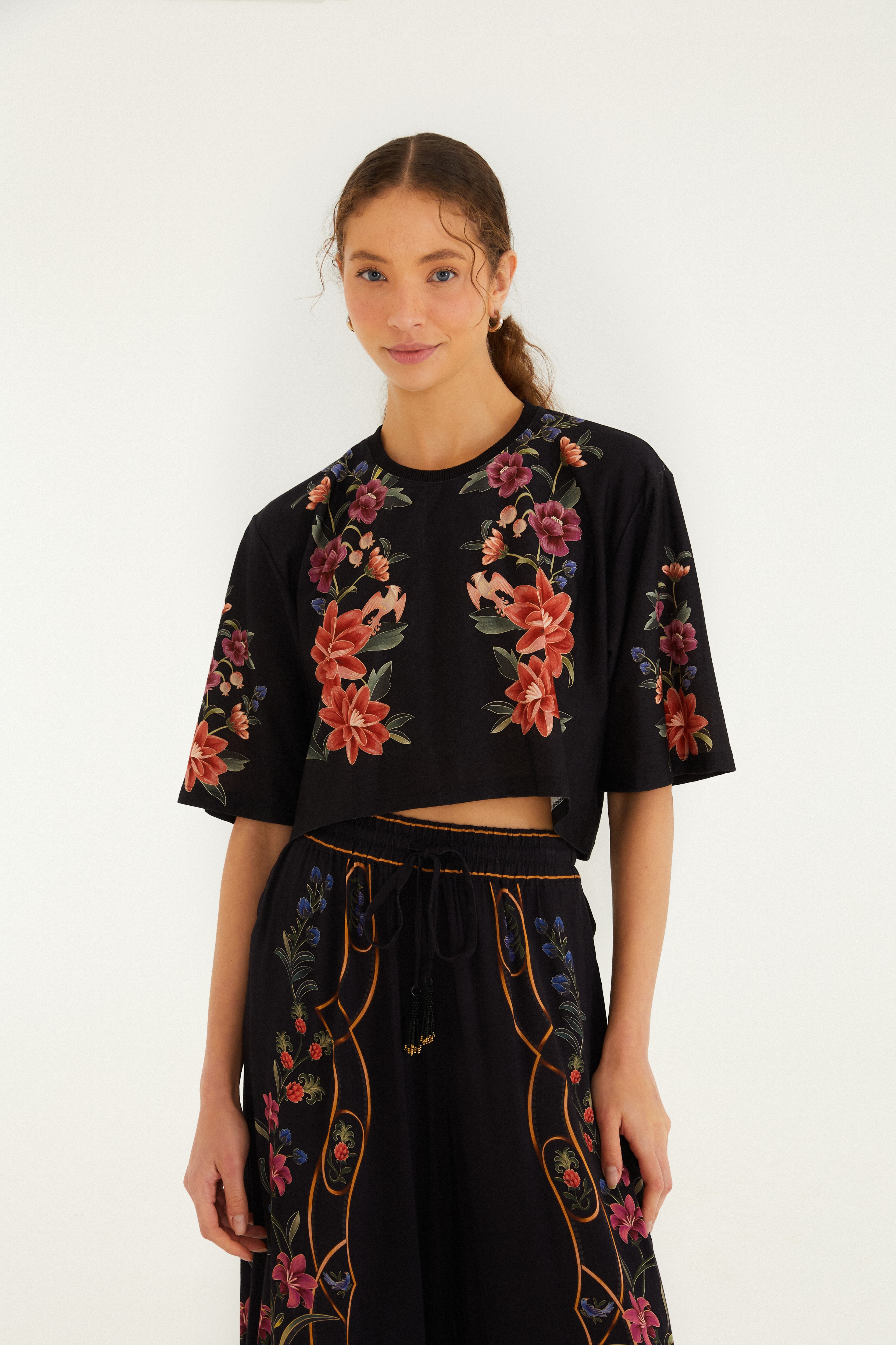 T-Shirt Cropped Estampada Floral Belle