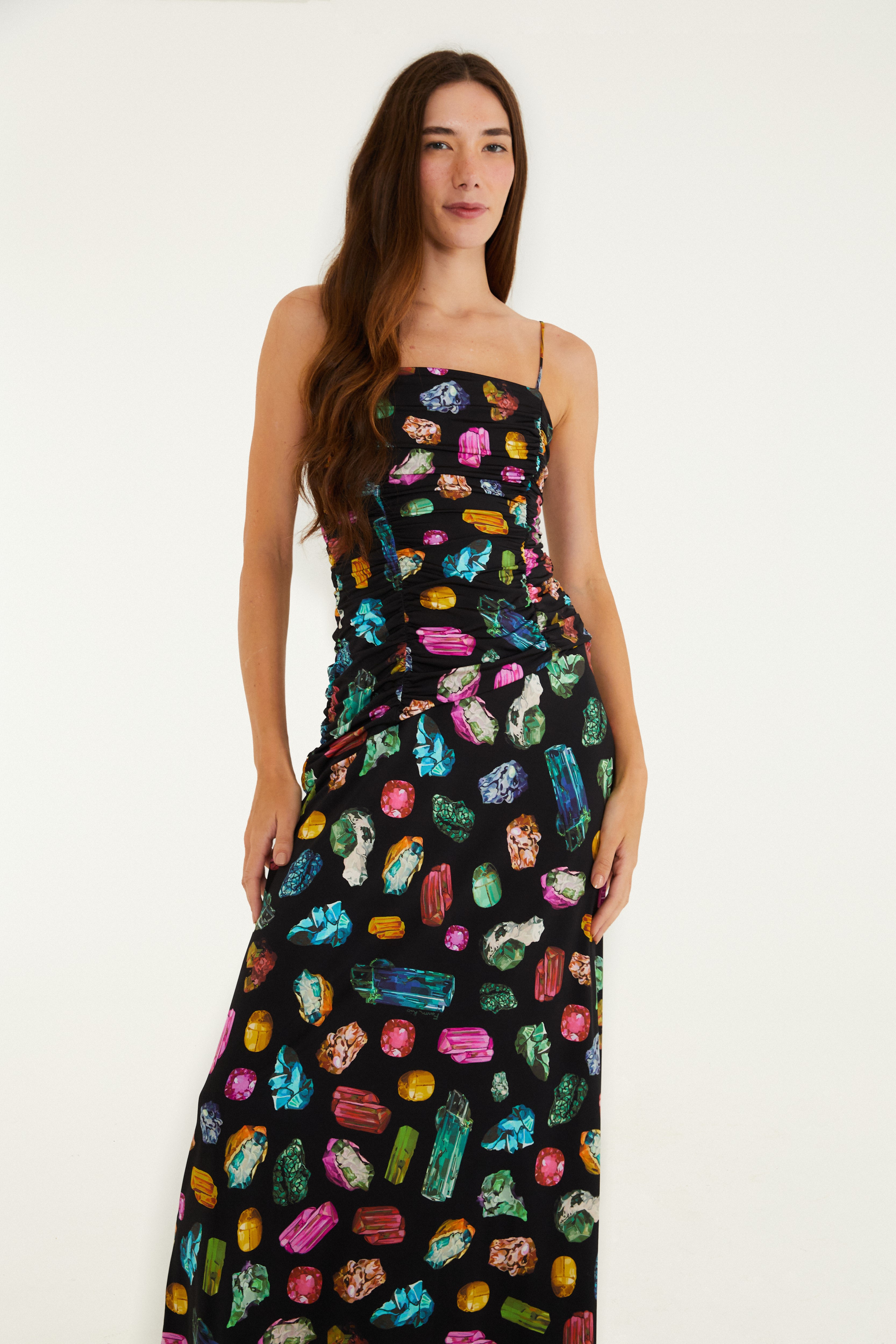 Vestido Cropped Estampado Pedras Preciosas