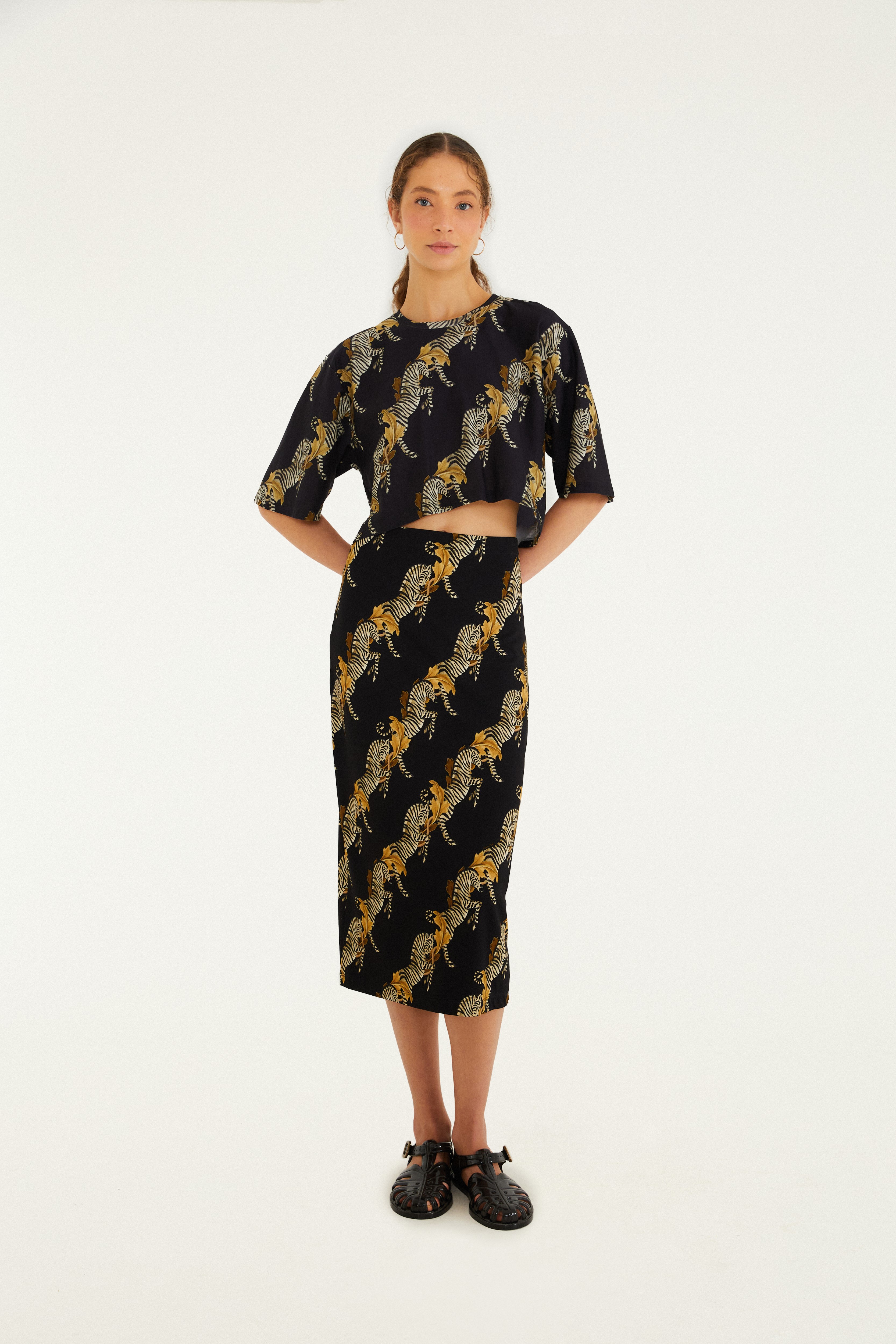 Saia Midi Estampada Zebra
