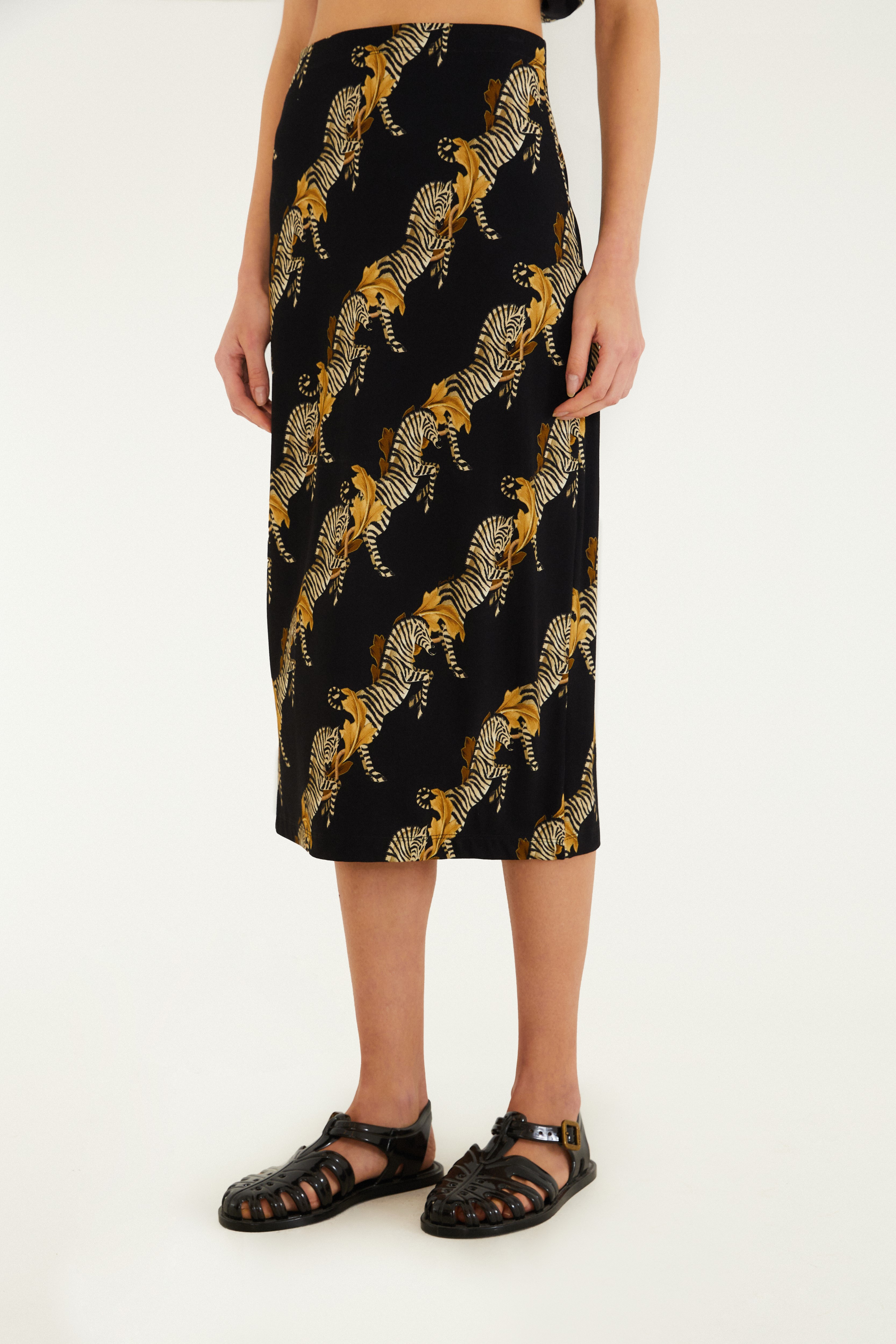 Saia Midi Estampada Zebra