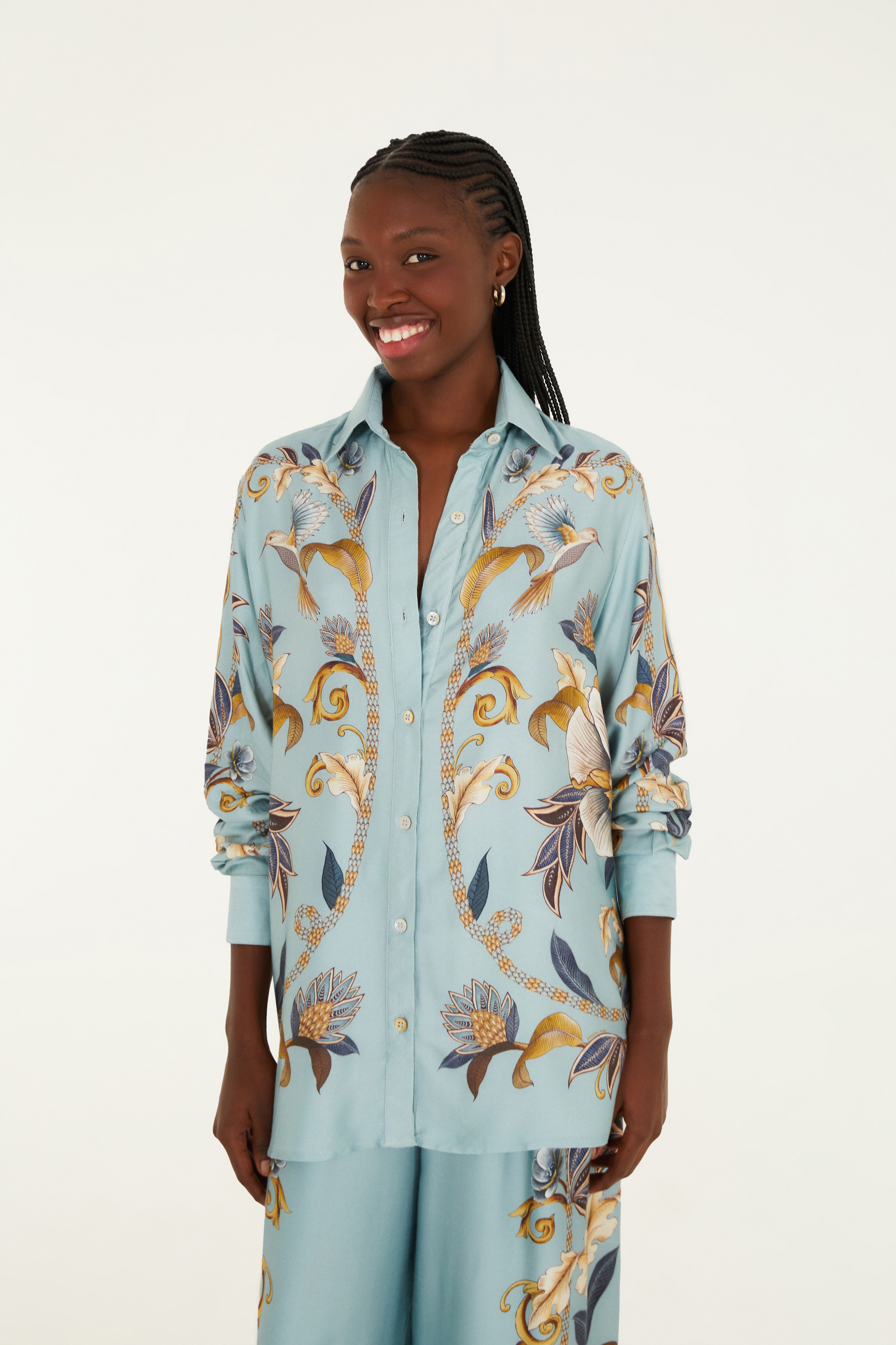 Camisa Manga Longa Estampada Jardim Real