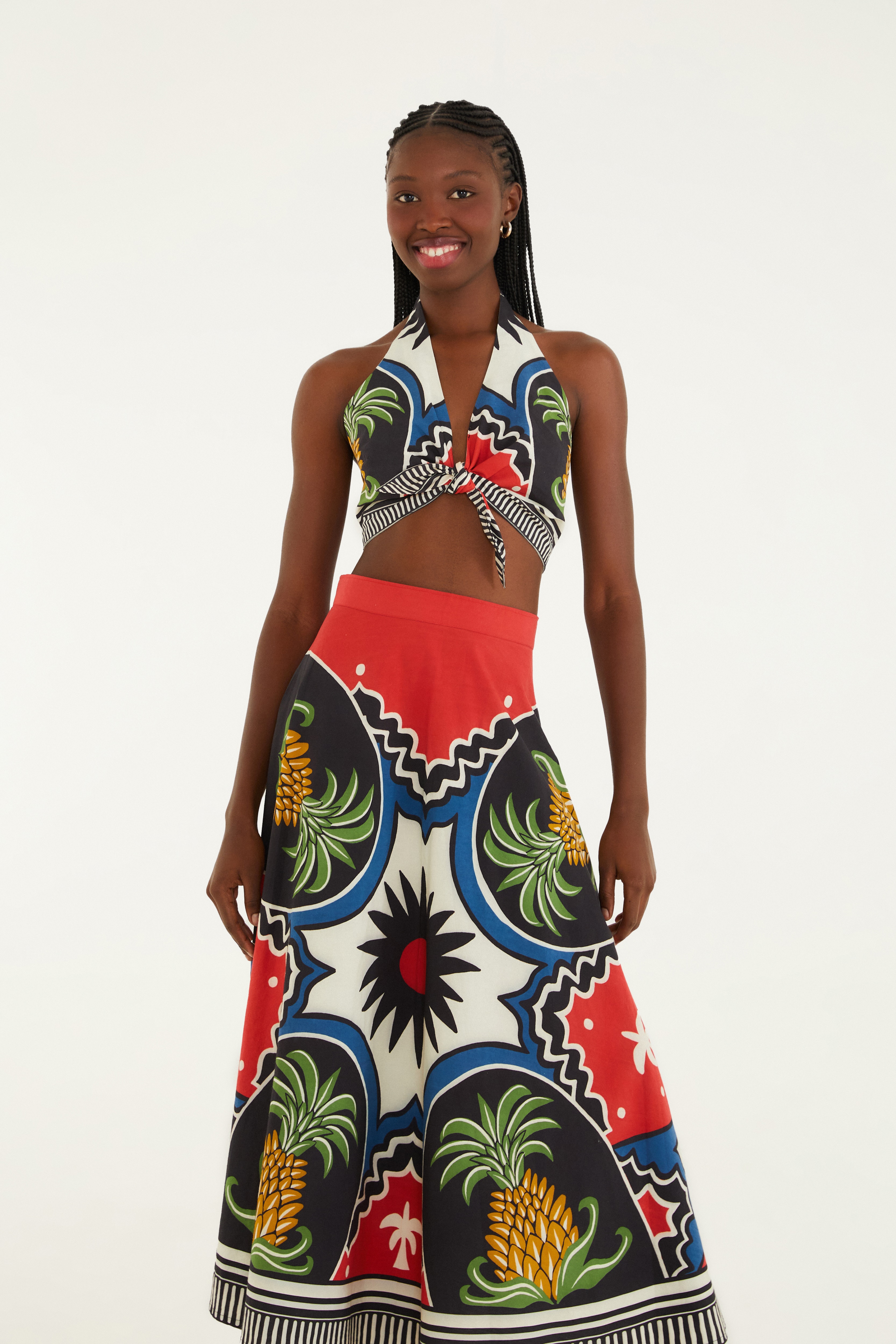 Saia Cropped Estampada Abacaxi Tropical