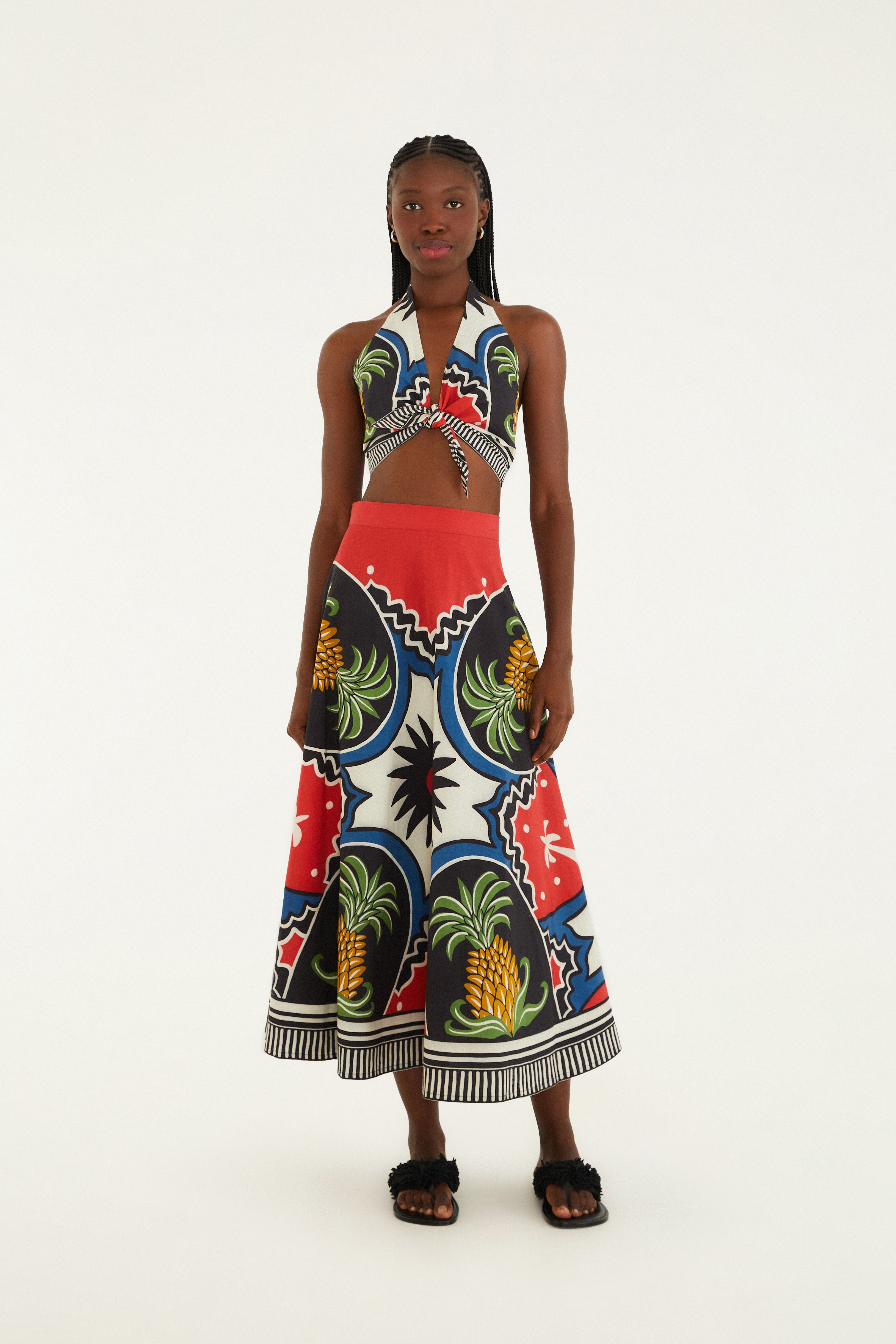 Saia Cropped Estampada Abacaxi Tropical