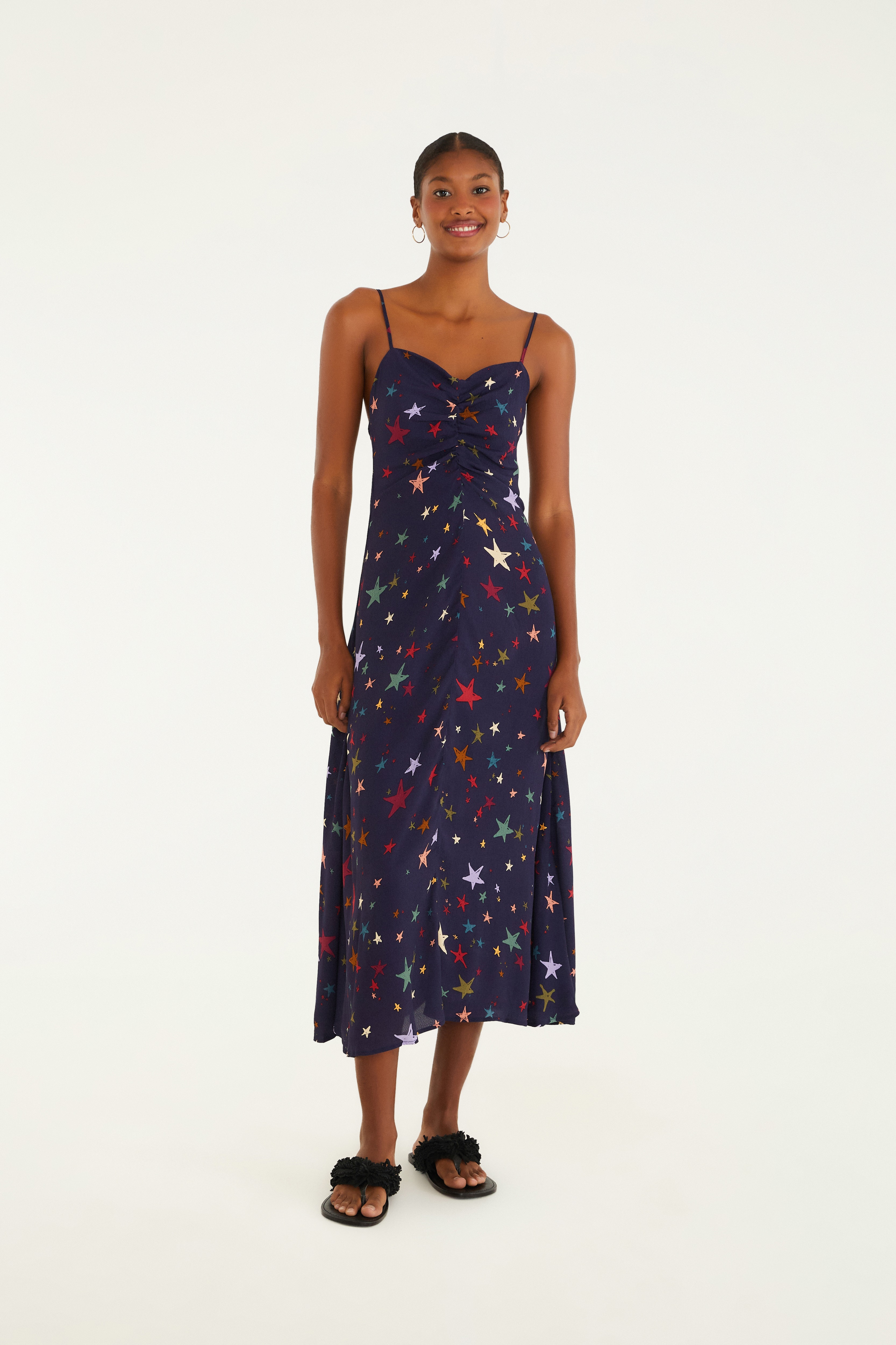 Vestido Alcinhas Estampado Noite Estrelada