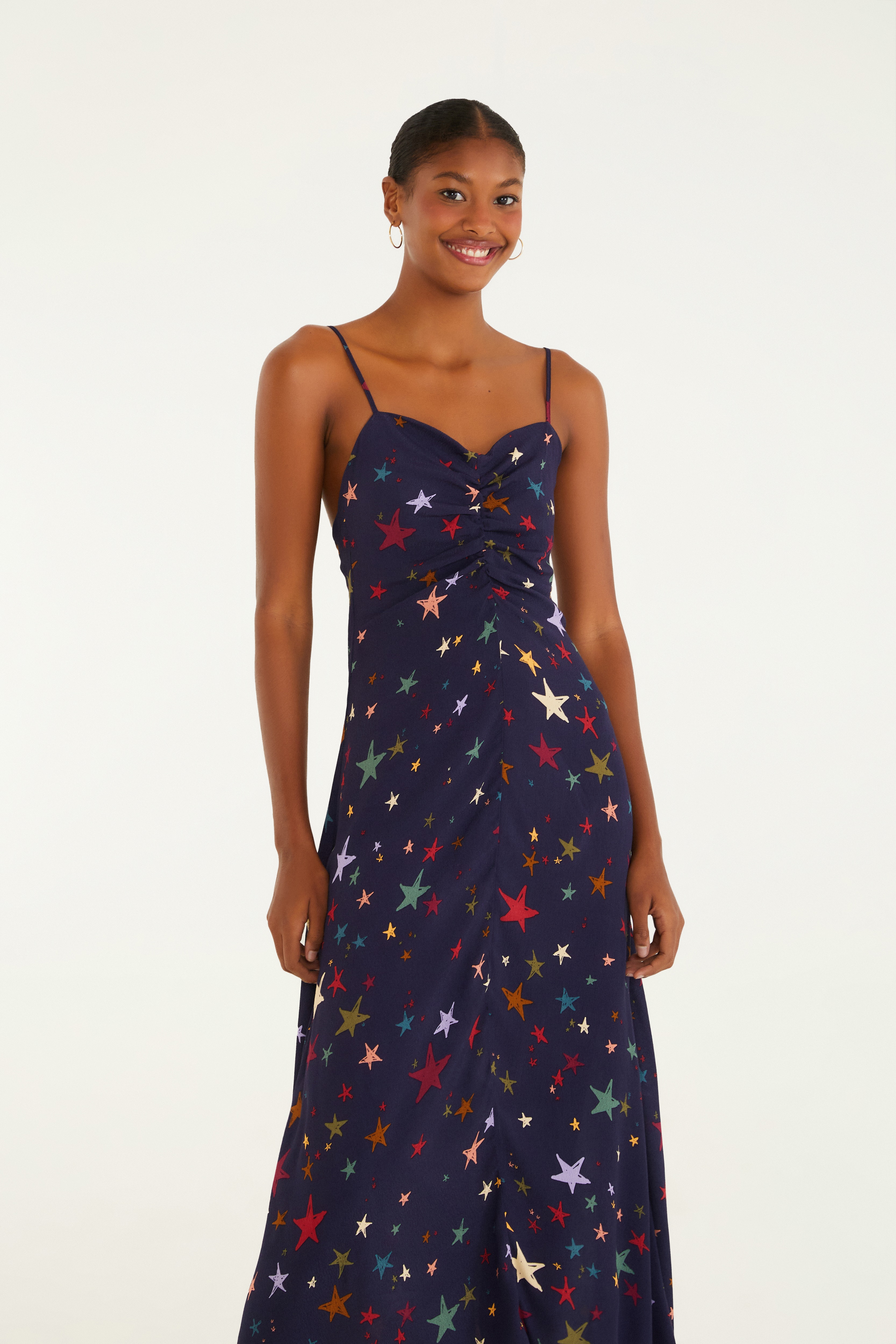 Vestido Alcinhas Estampado Noite Estrelada