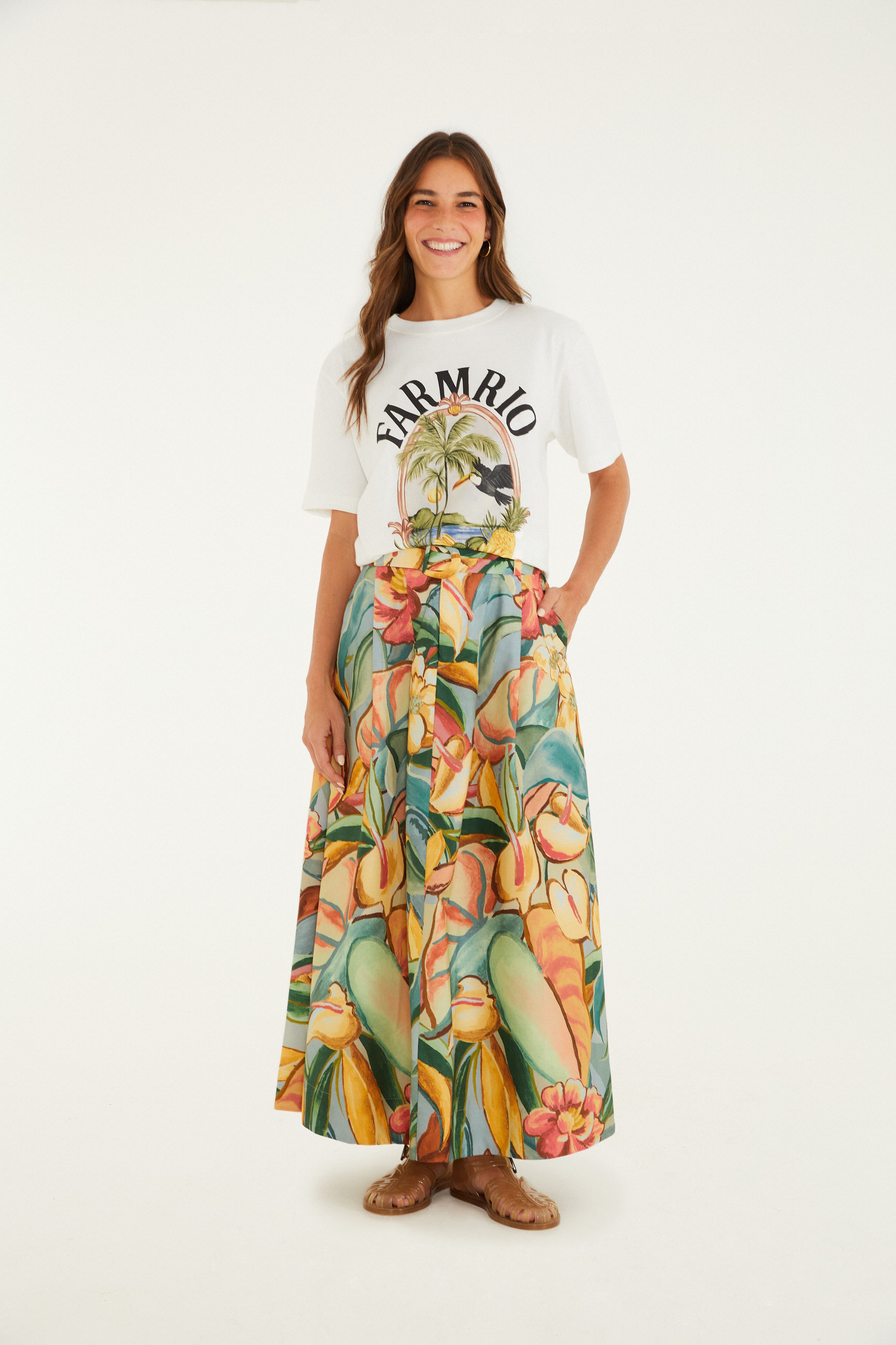 Saia Estampada Folhagem De Inverno