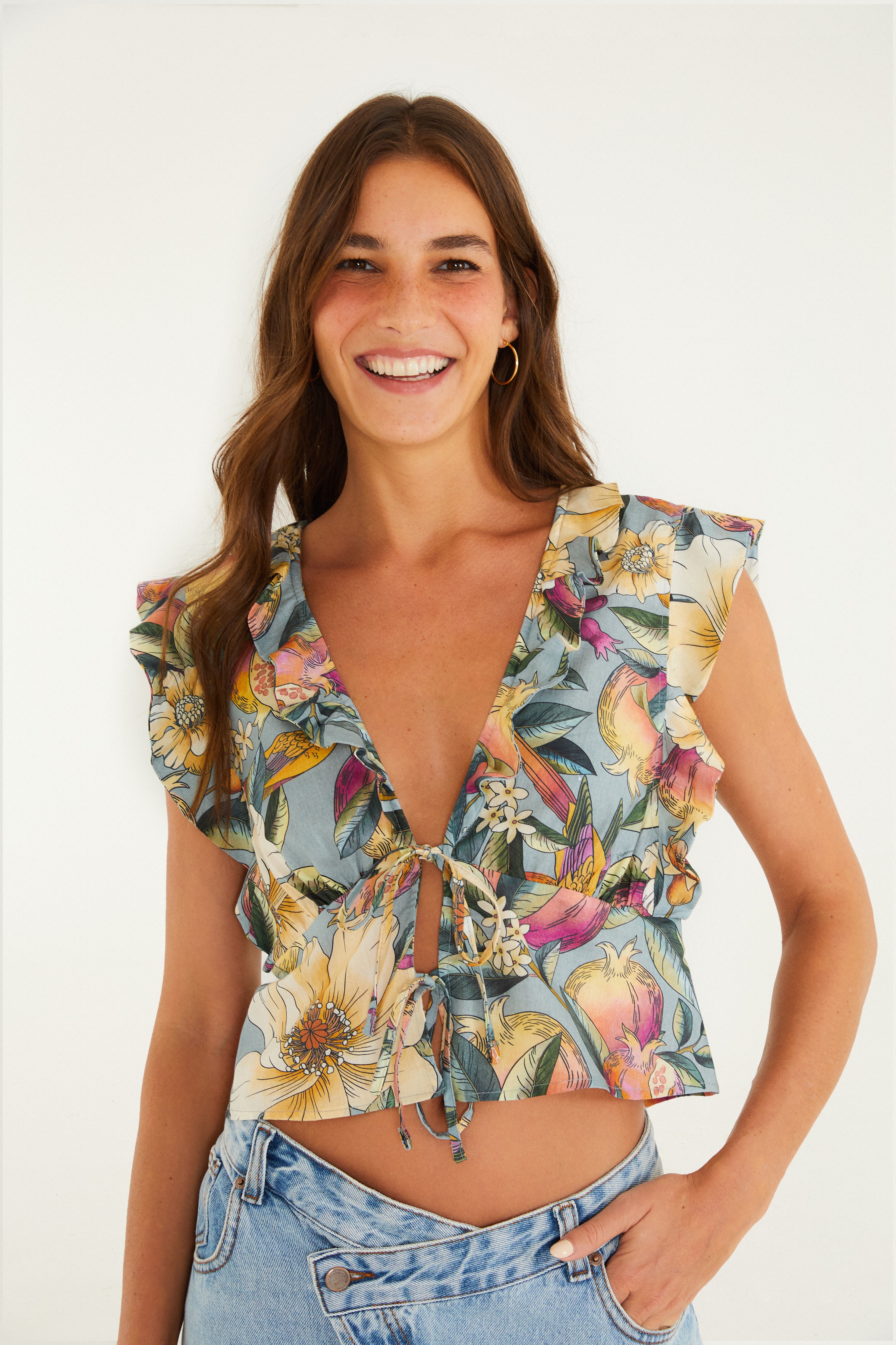 Blusa Estampada Romance De Flor