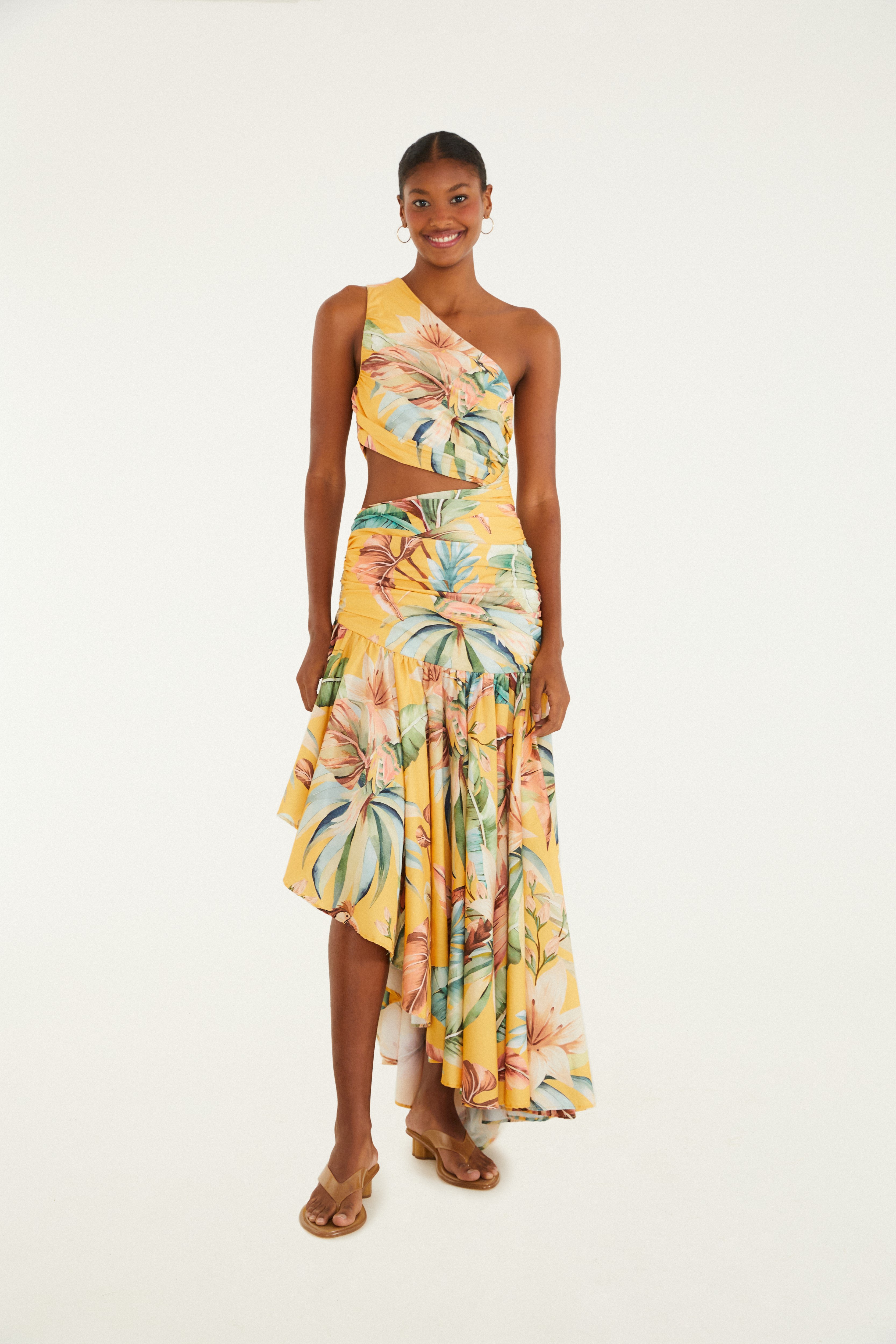Vestido Cropped Ombro Só Estampado Tropicália