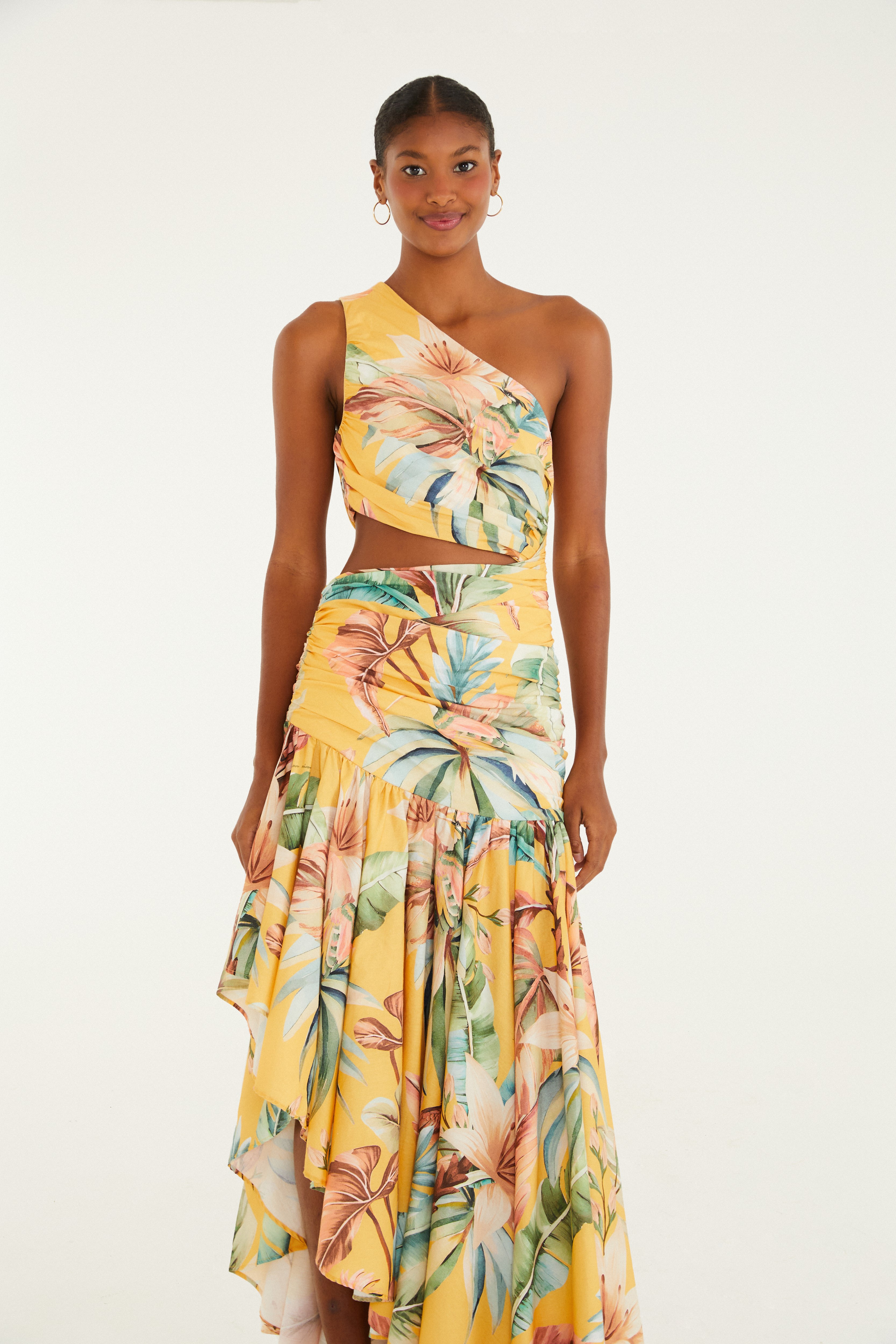 Vestido Cropped Ombro Só Estampado Tropicália