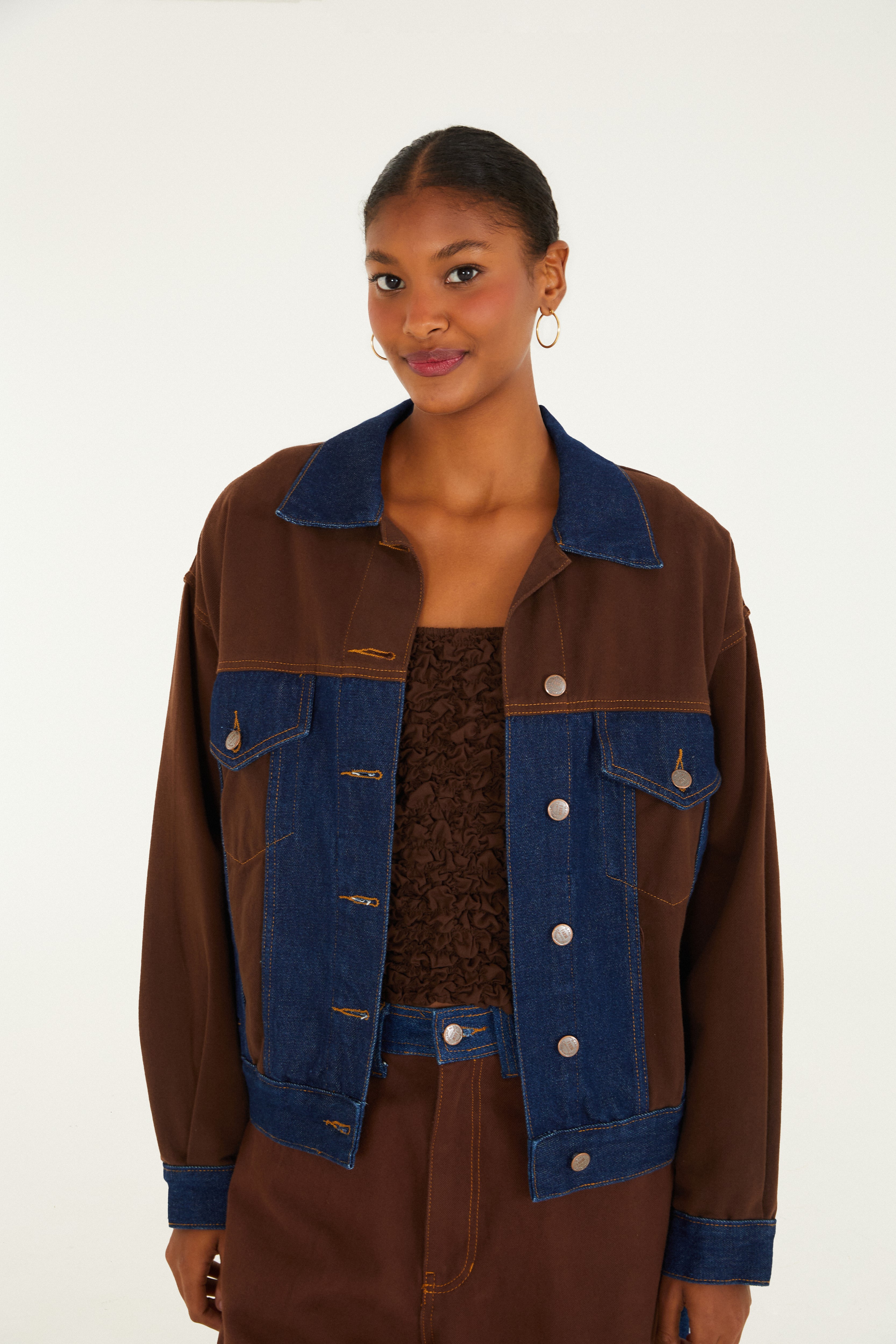 Jaqueta Jeans Duo Sarja Marrom