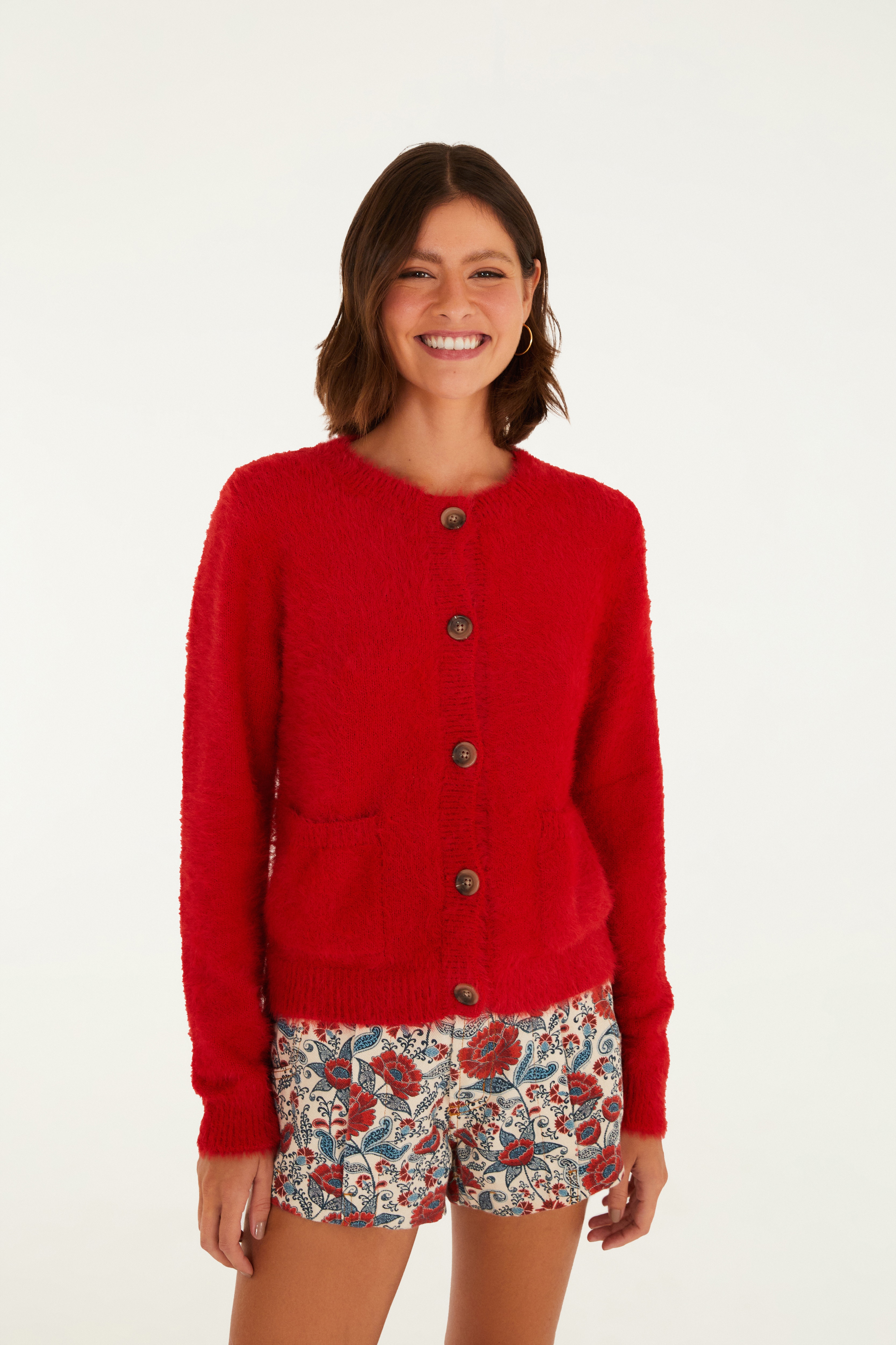 Cardigan Pelinho Curto Com Bolso