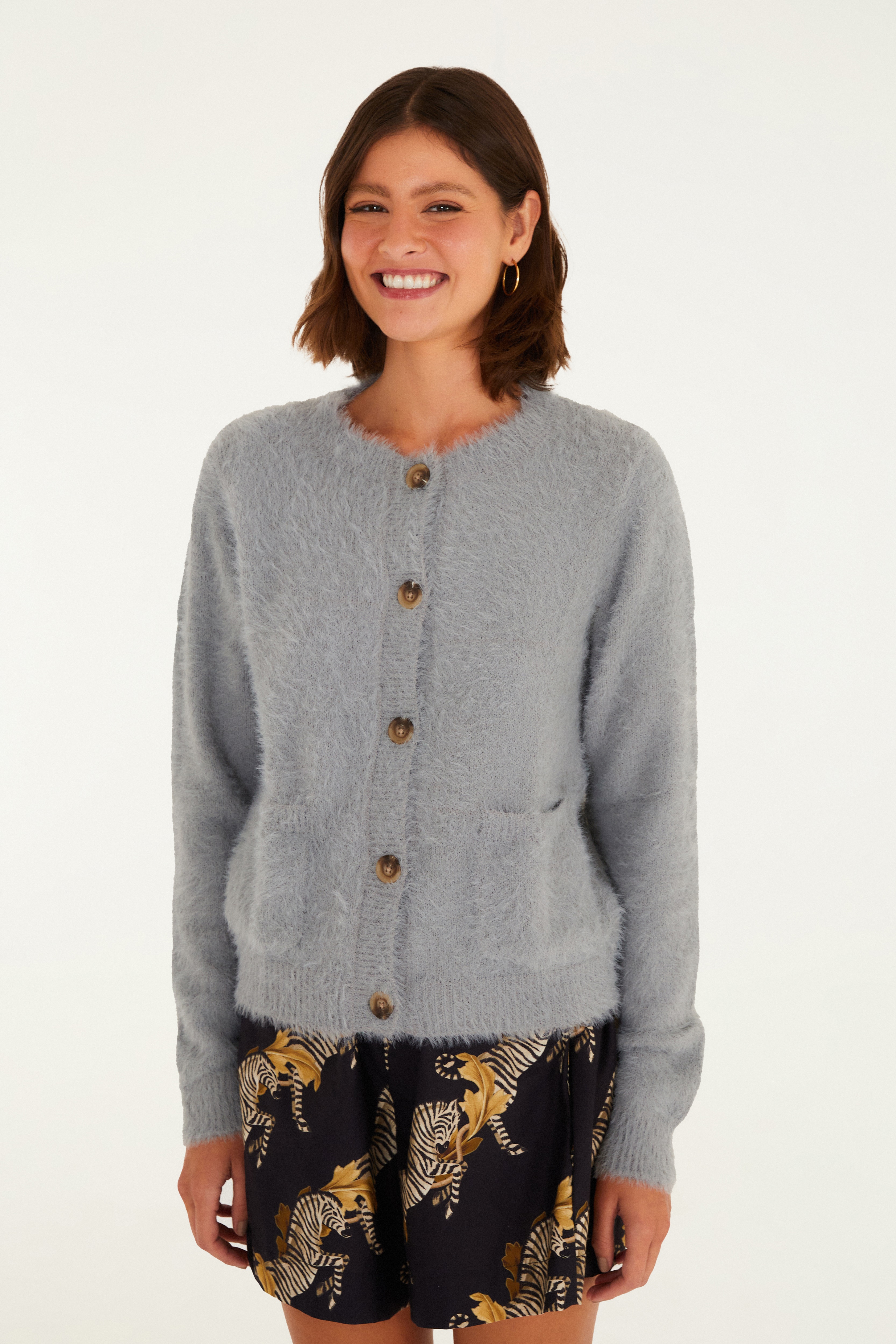 Cardigan Pelinho Curto Com Bolso