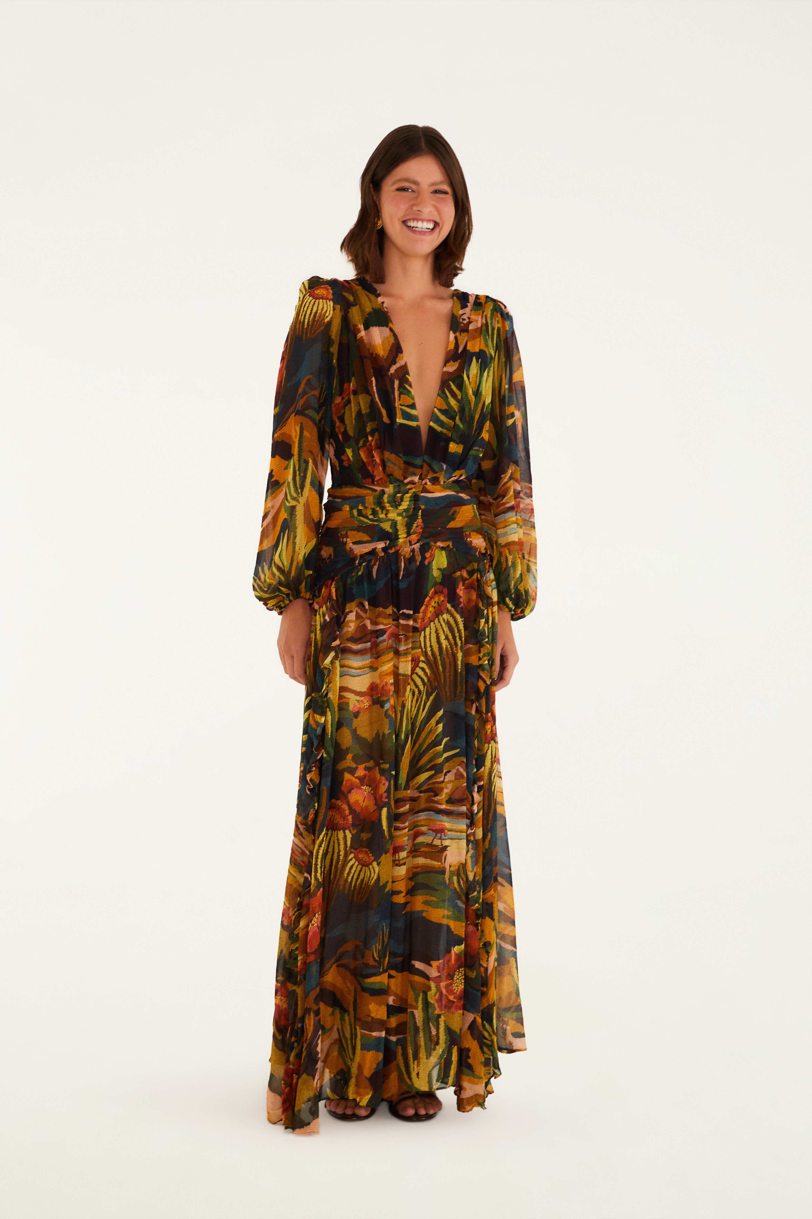 Vestido Longo Estampado Deserto Colorido