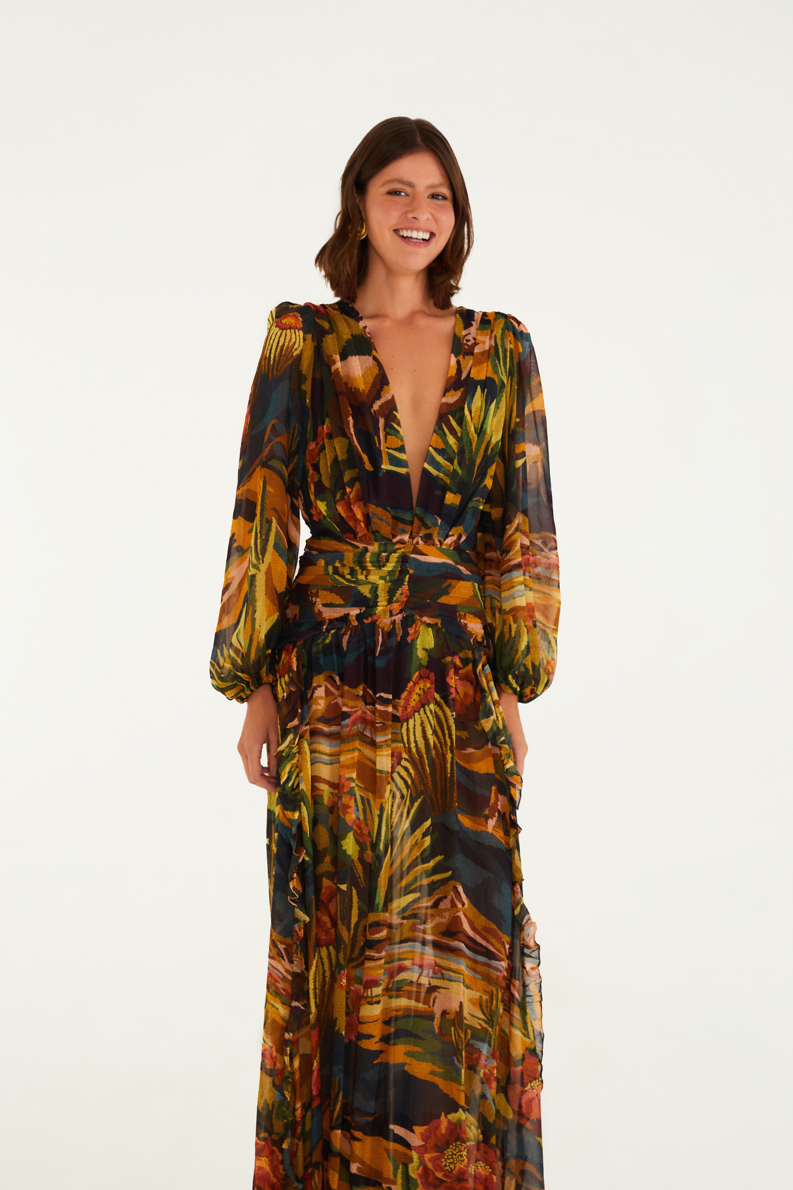 Vestido Longo Estampado Deserto Colorido