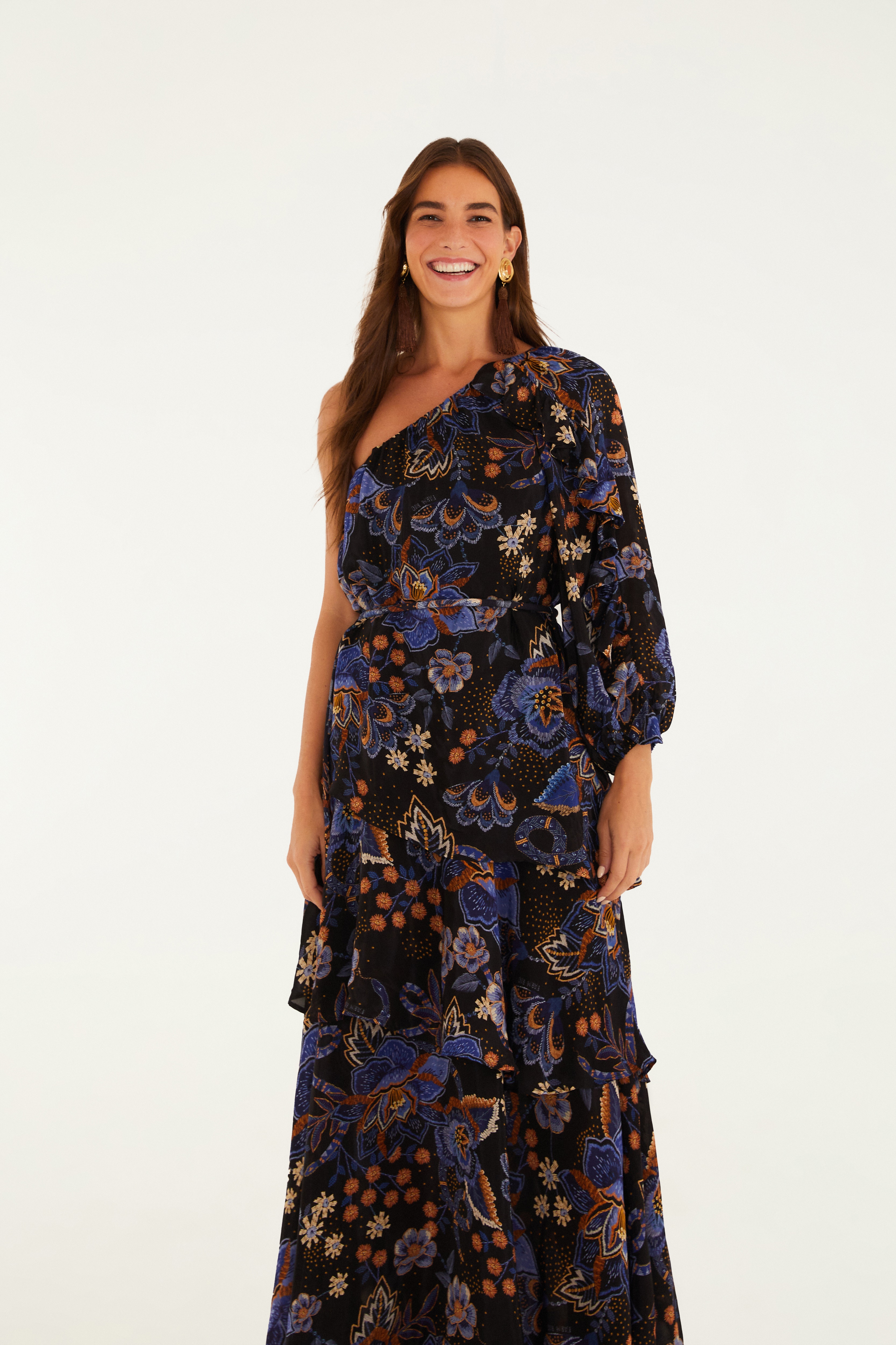 Vestido Longo Ombro Só Estampado Noite Florida