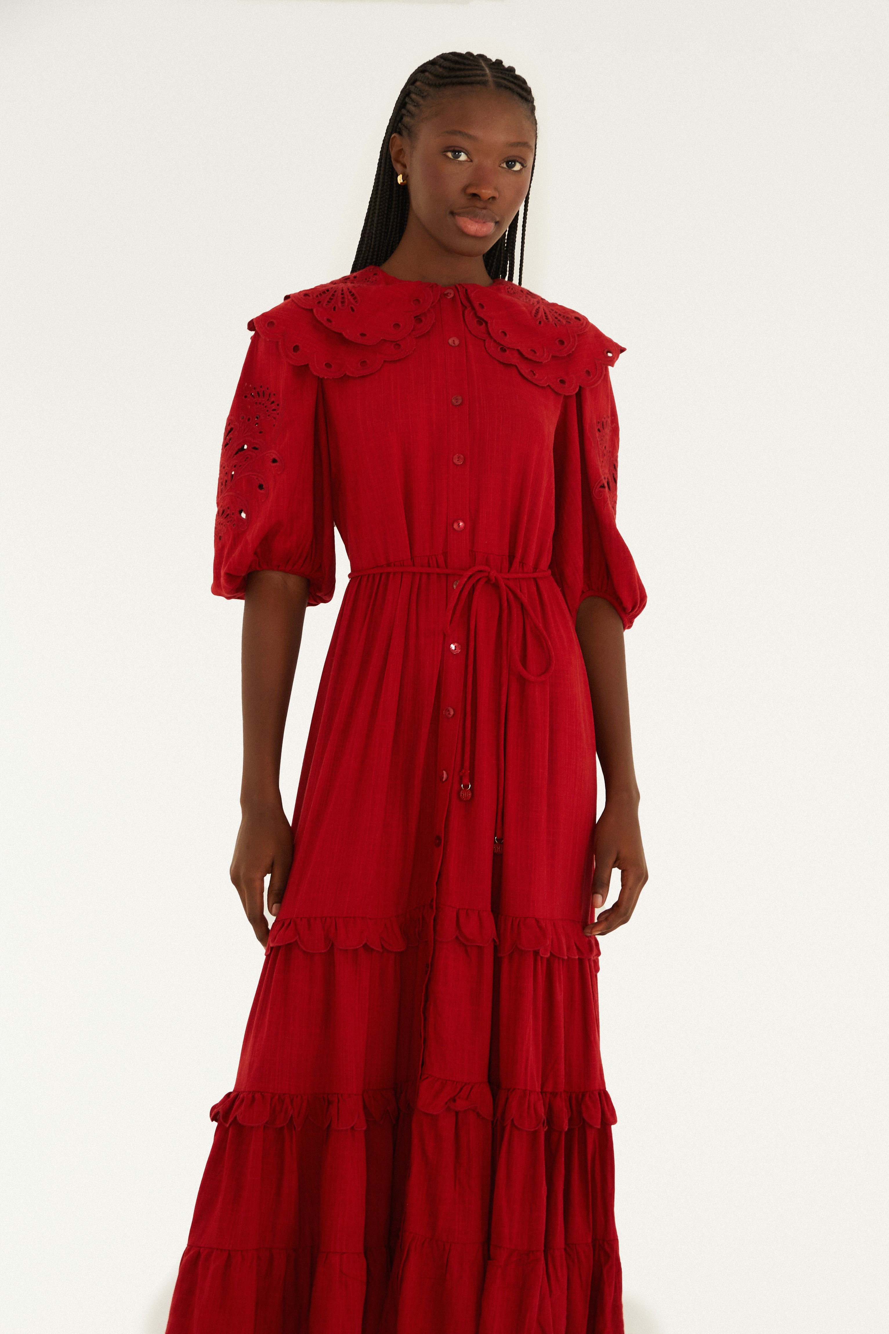 Vestido Gola Bordada Artesanal