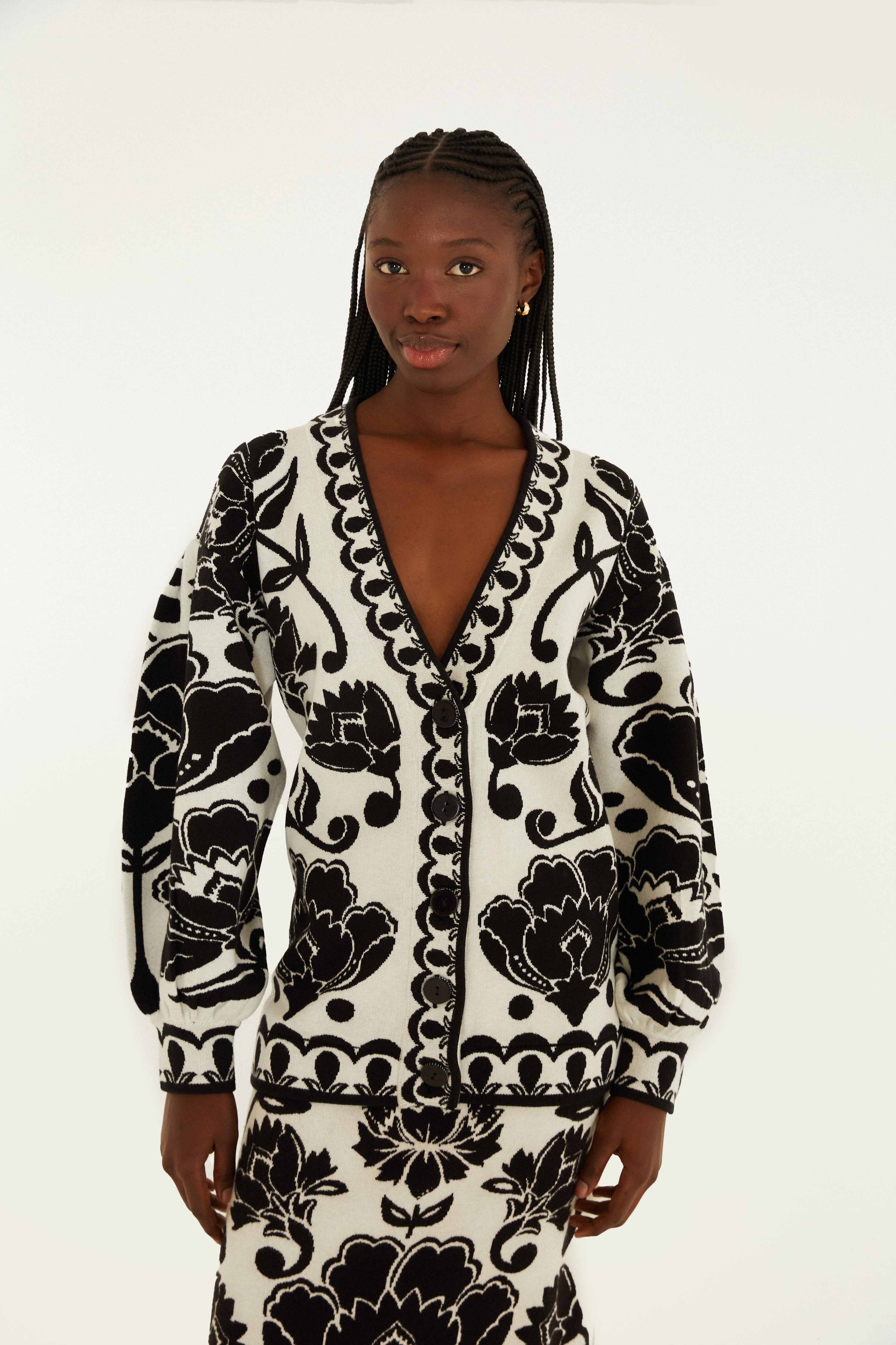 Cardigan Longo Tricot Floral Arabesque