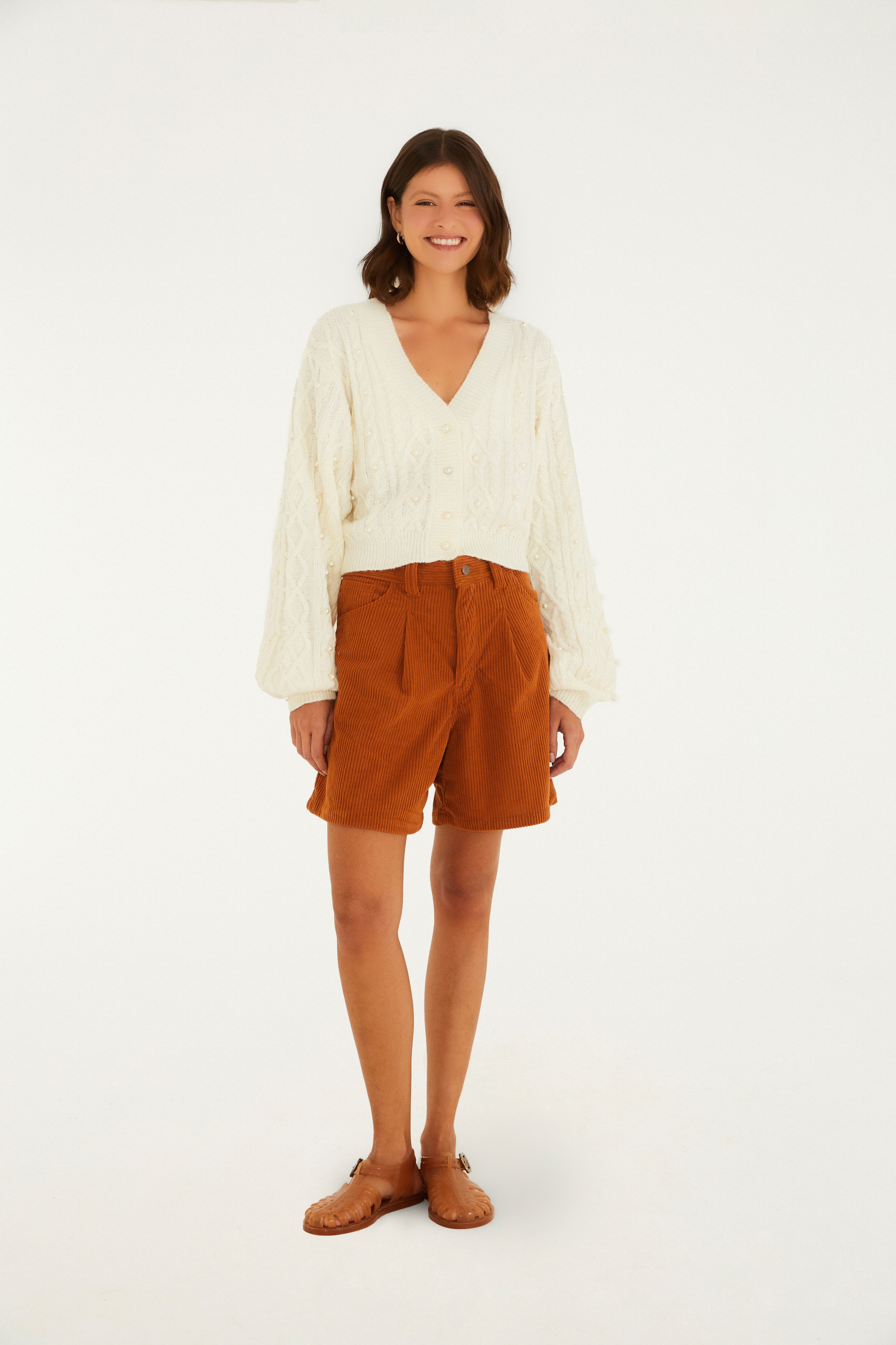 Cardigan Tricot Bordado Perola