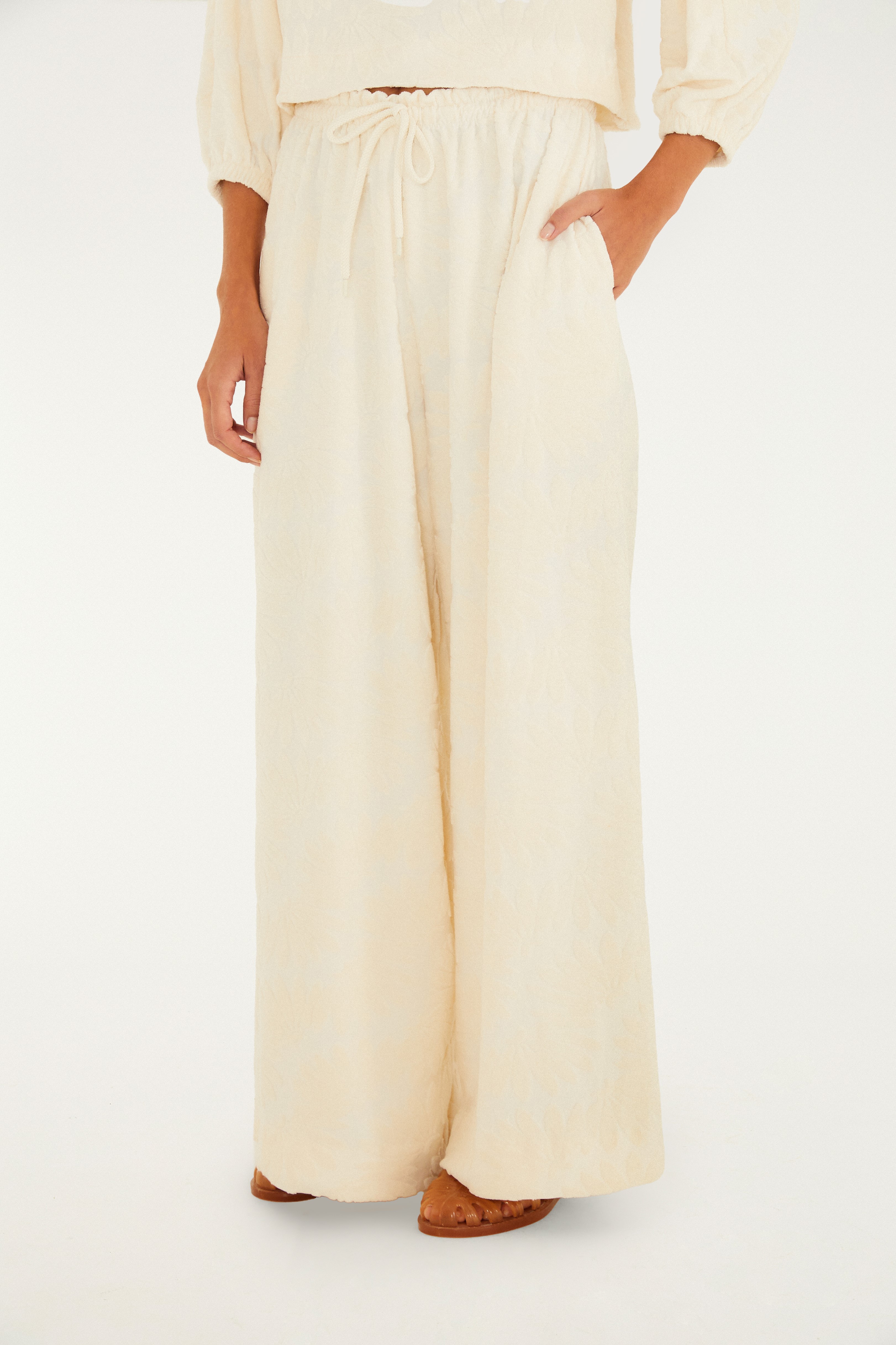 Calça Reta Jacquard Atoalhada