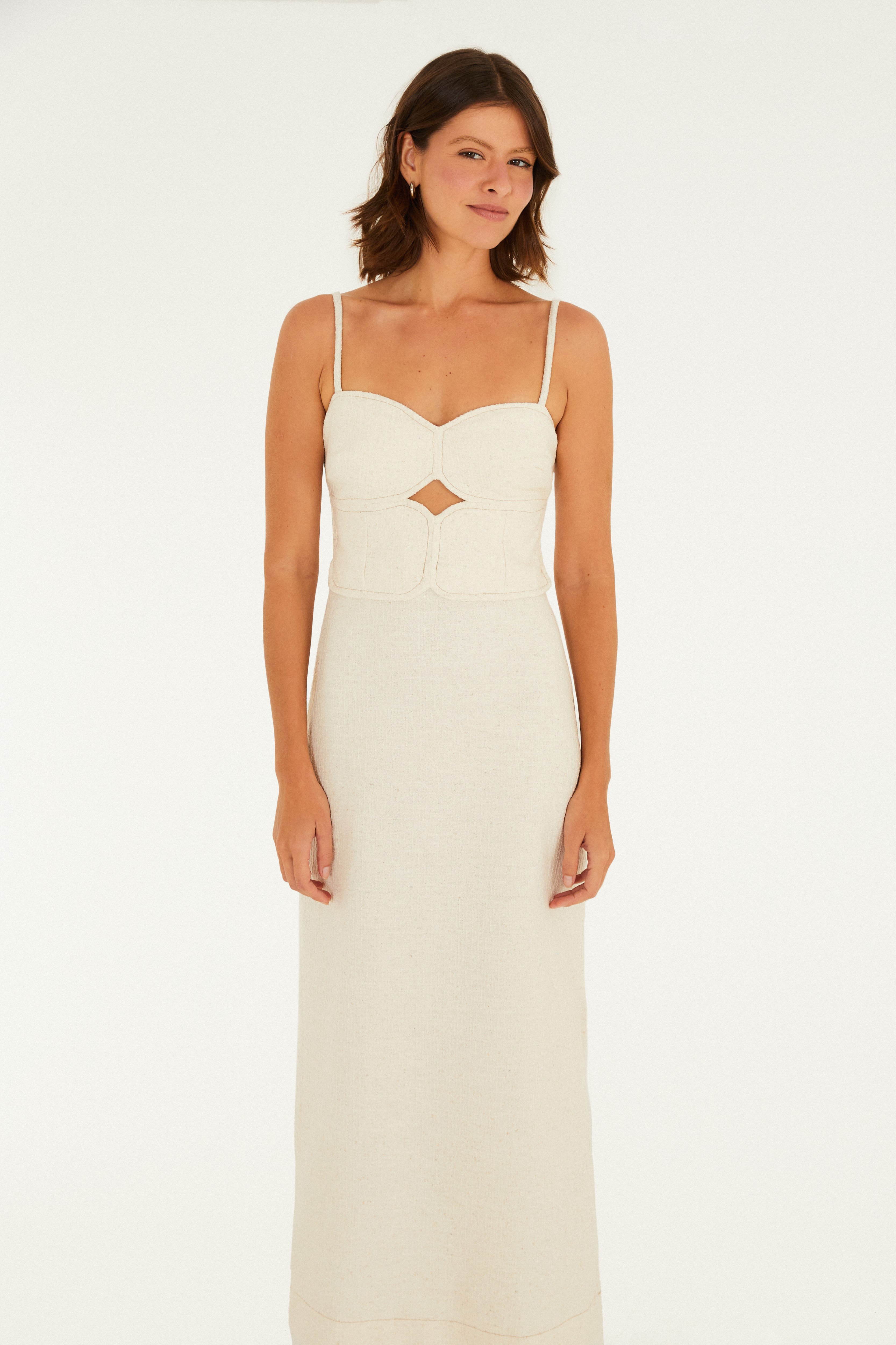 Vestido Reto Pespontos Tweed