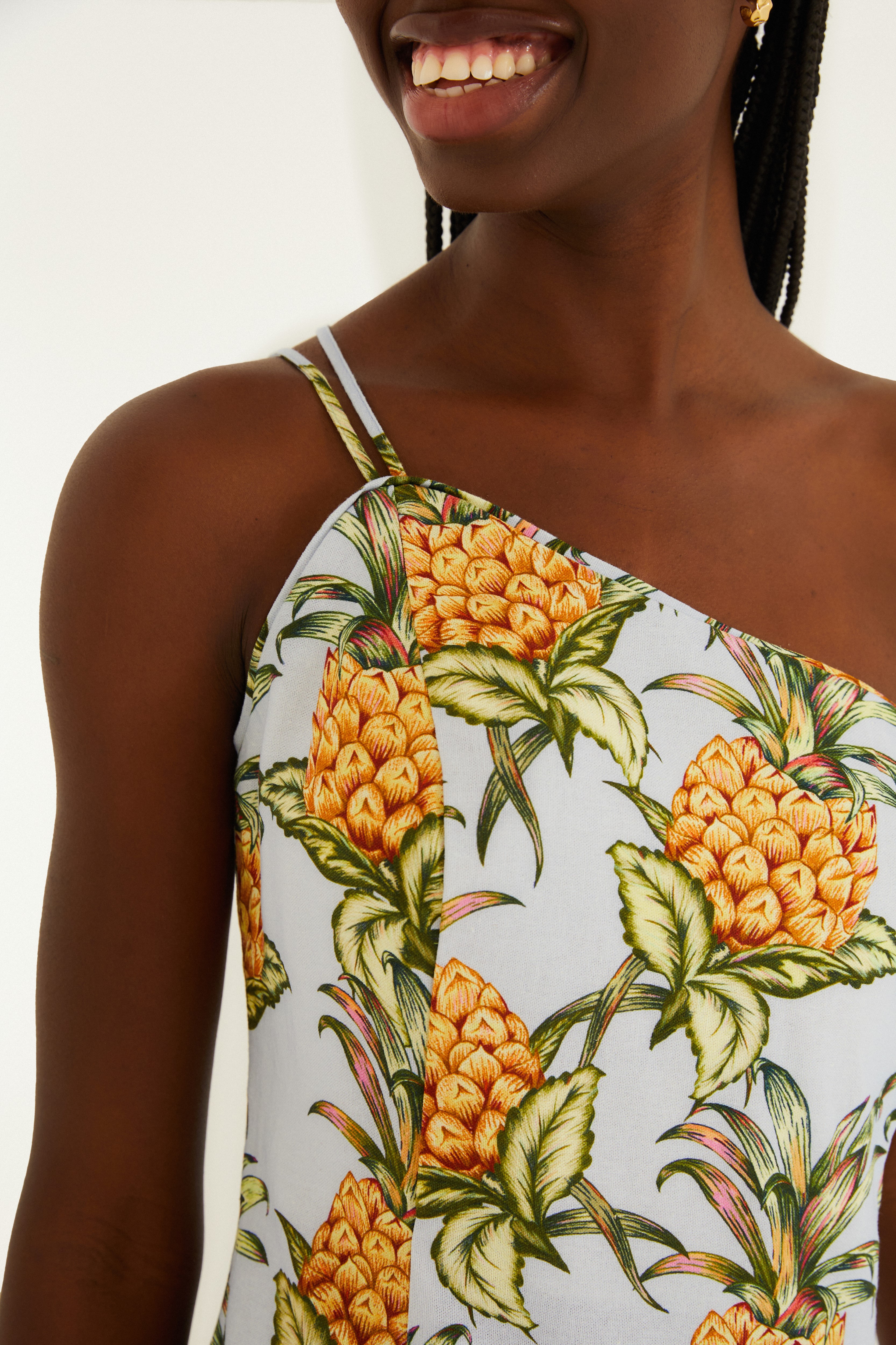 Vestido Curto Estampado Suco De Abacaxi