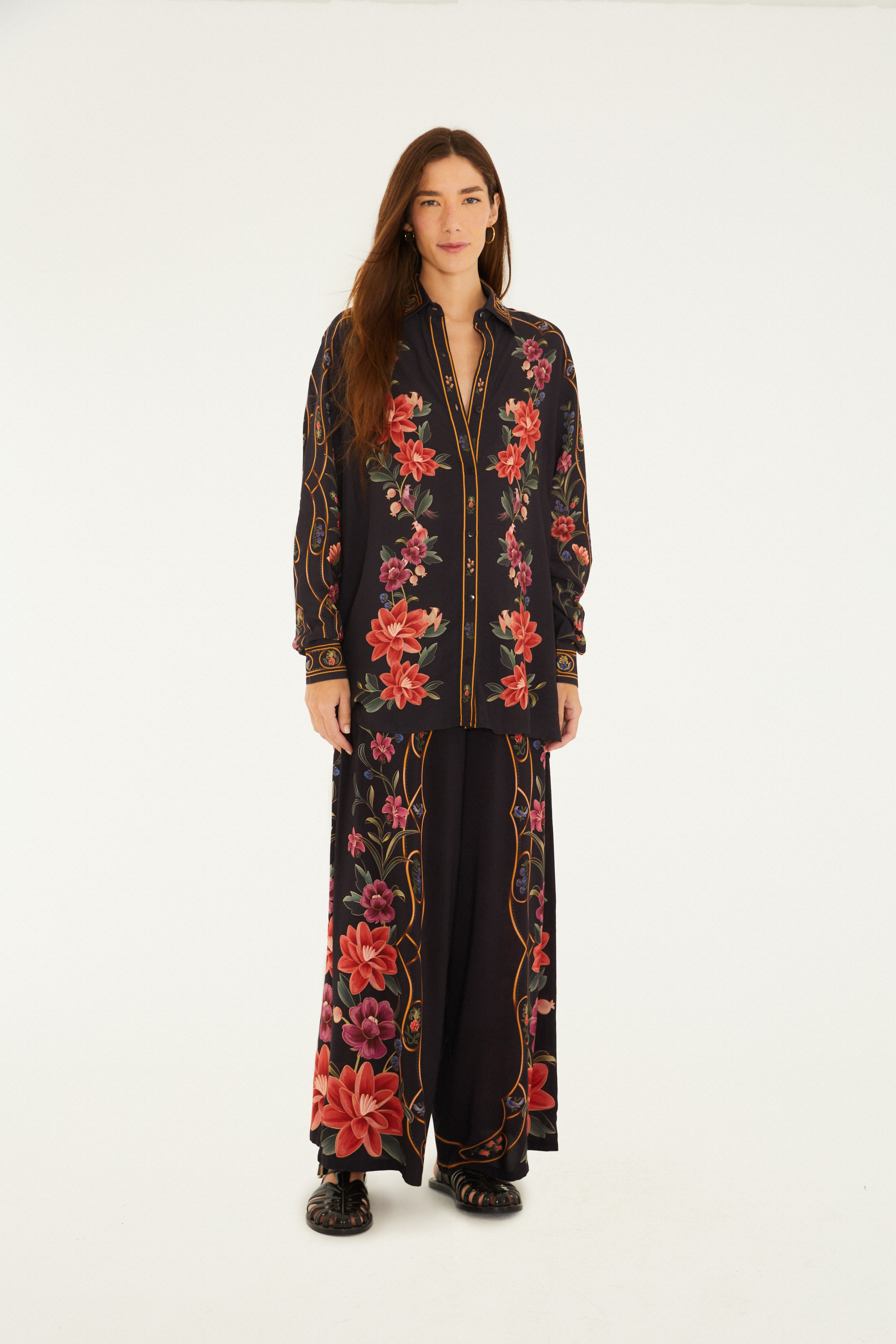 Calça Pantalona Estampada Floral Belle