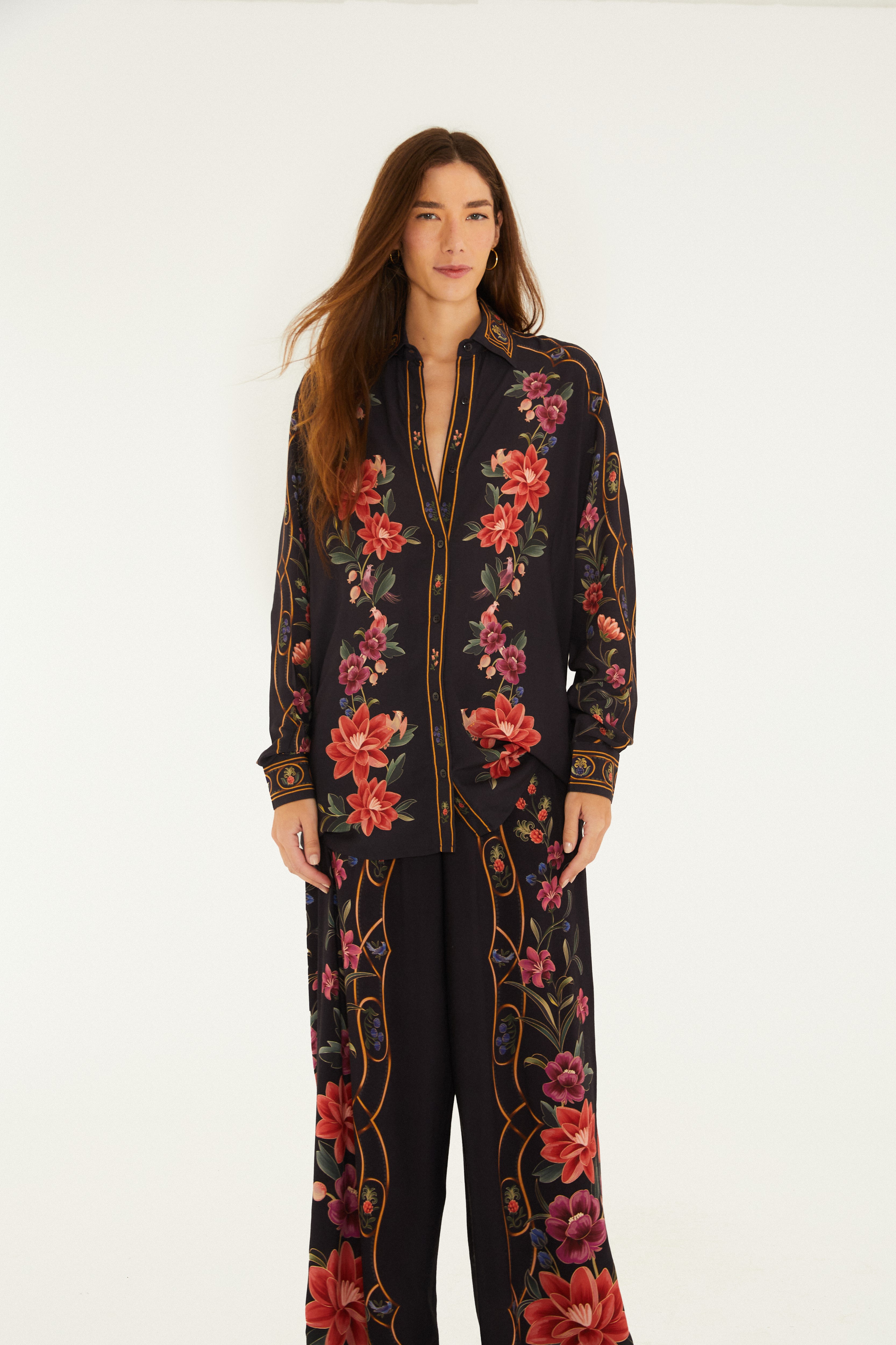 Calça Pantalona Estampada Floral Belle
