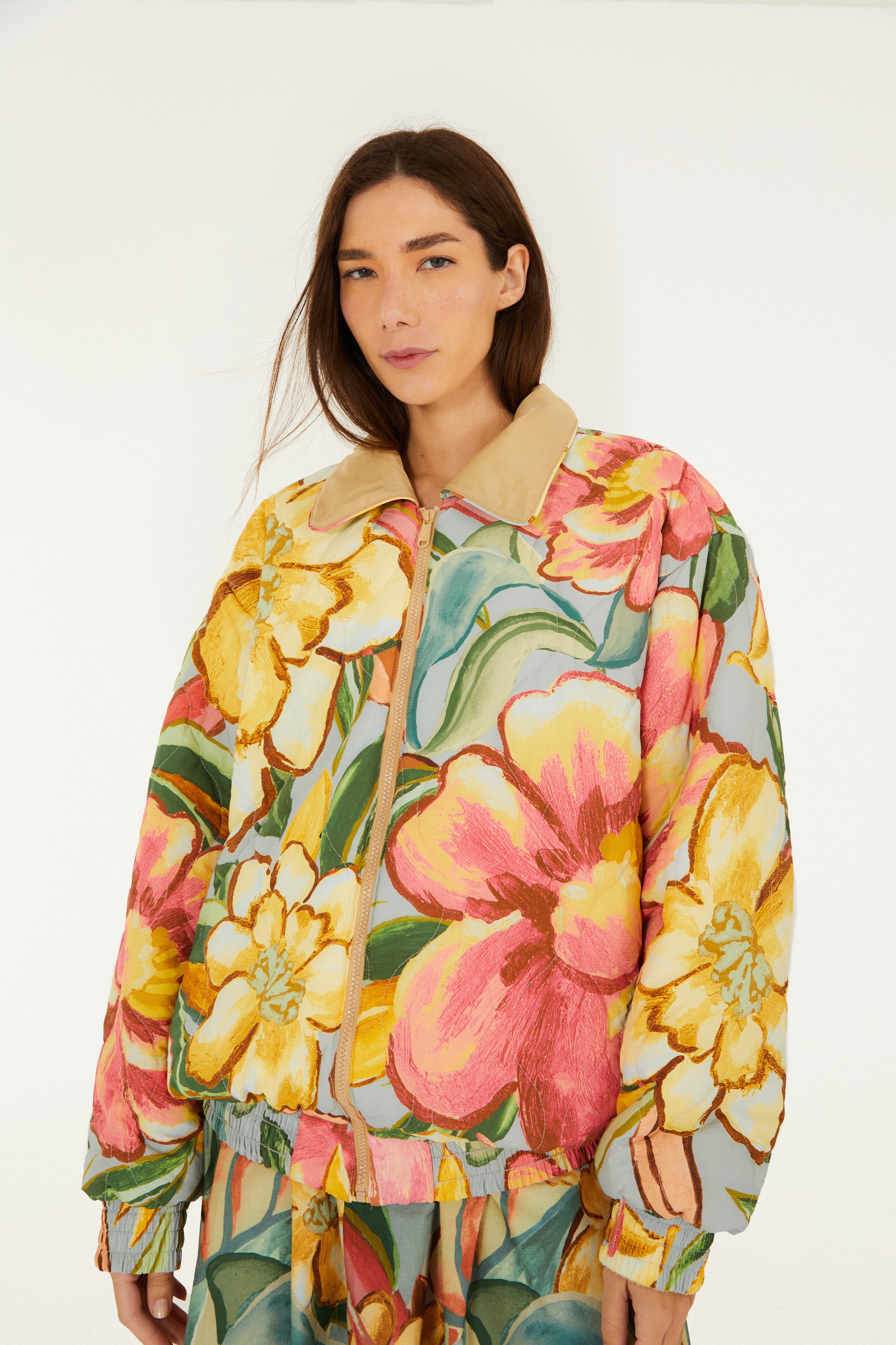 Jaqueta Puffer Double Estampada Folhagem De Inverno