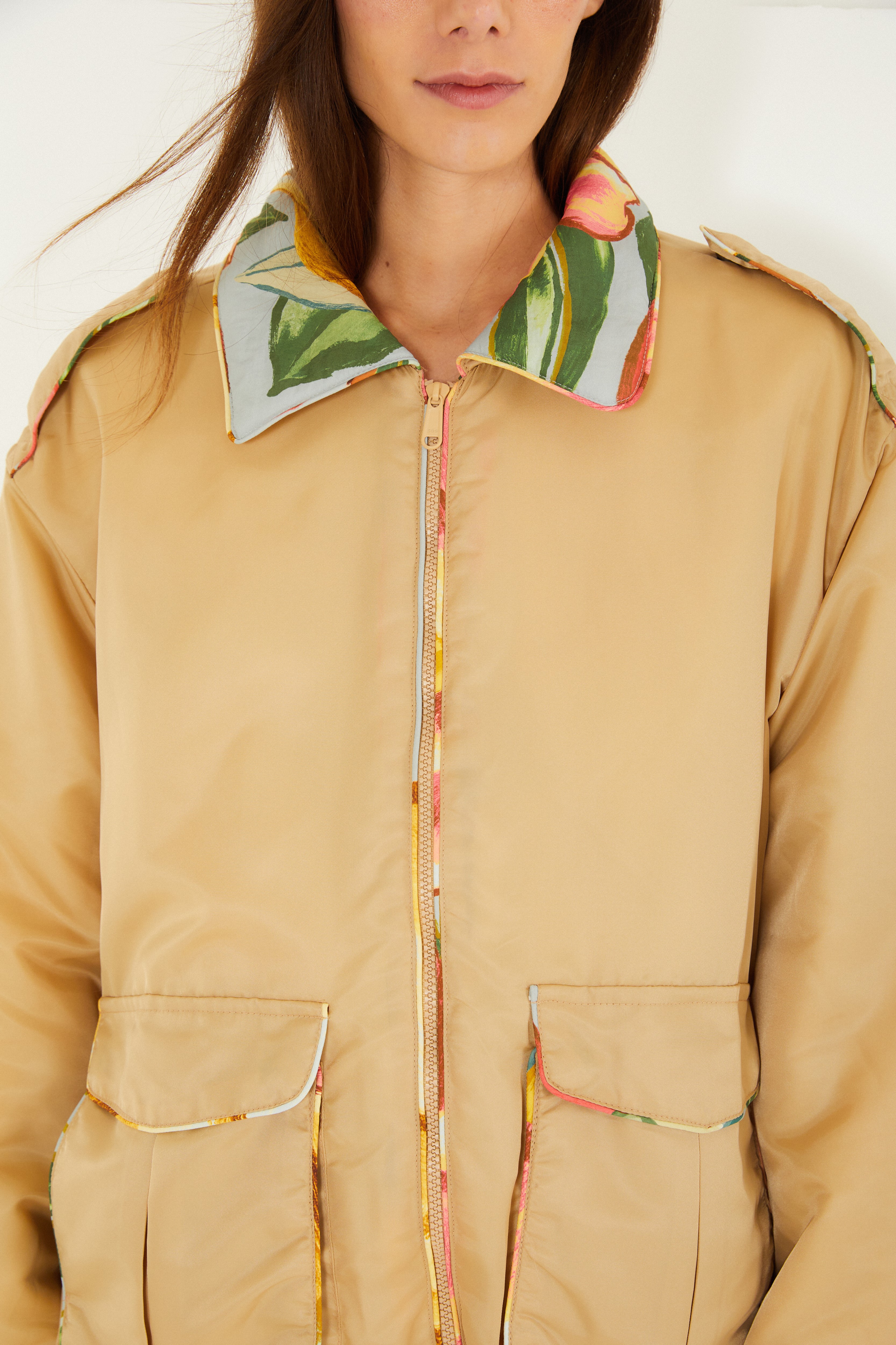 Jaqueta Puffer Double Estampada Folhagem De Inverno