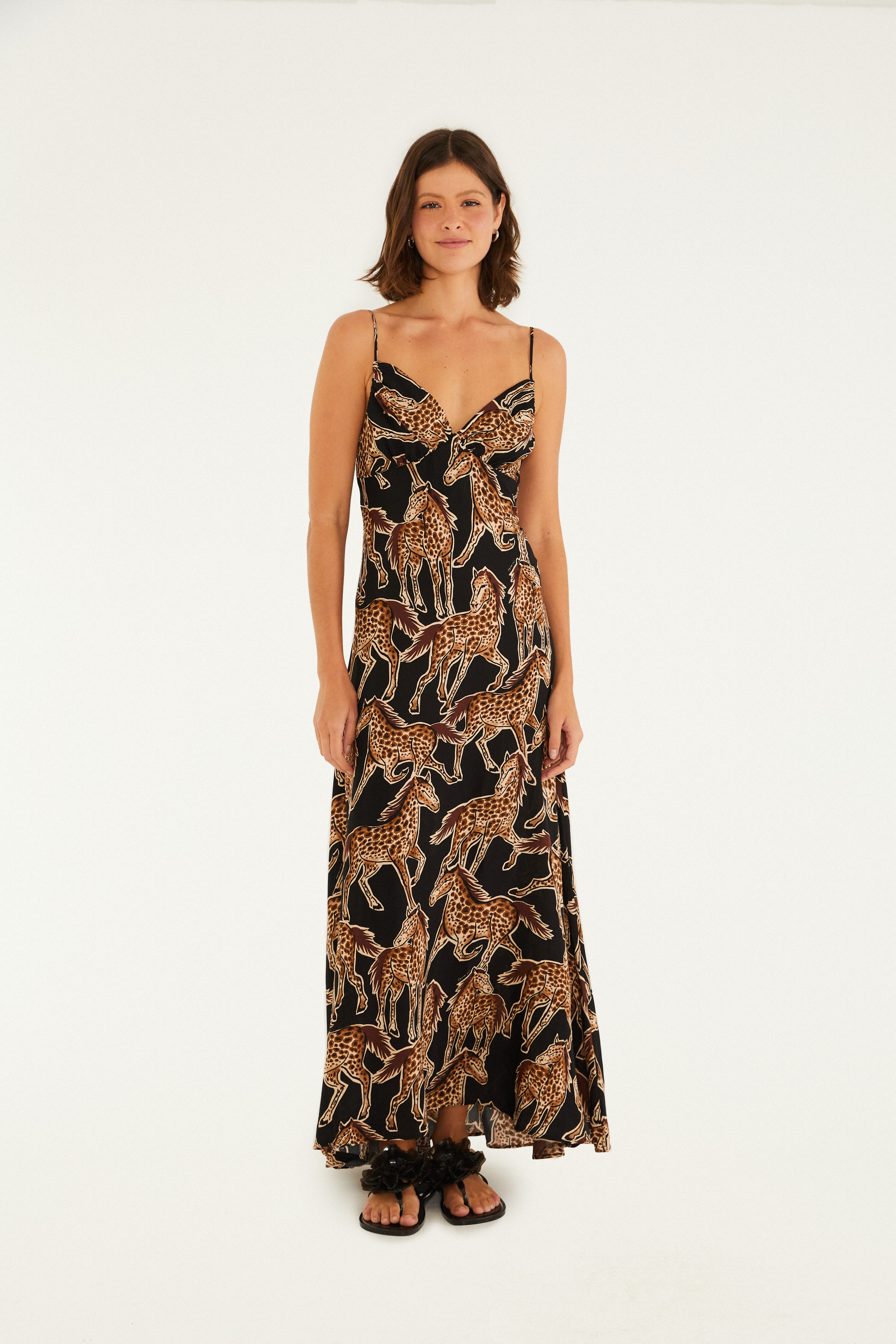 Vestido Sem Manga Estampado Cavalo Onça