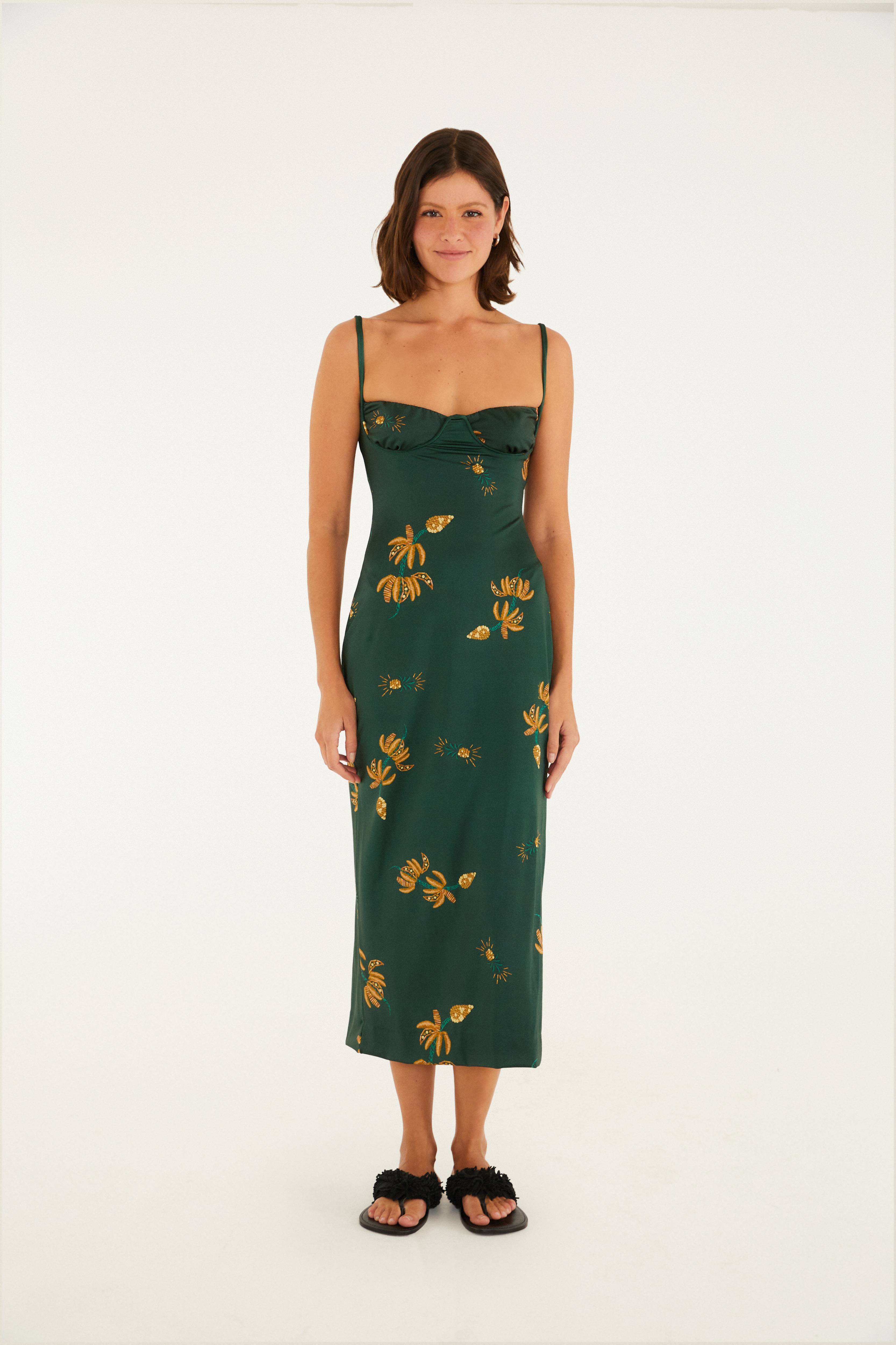 Vestido Midi Estampado Brilho De Banana