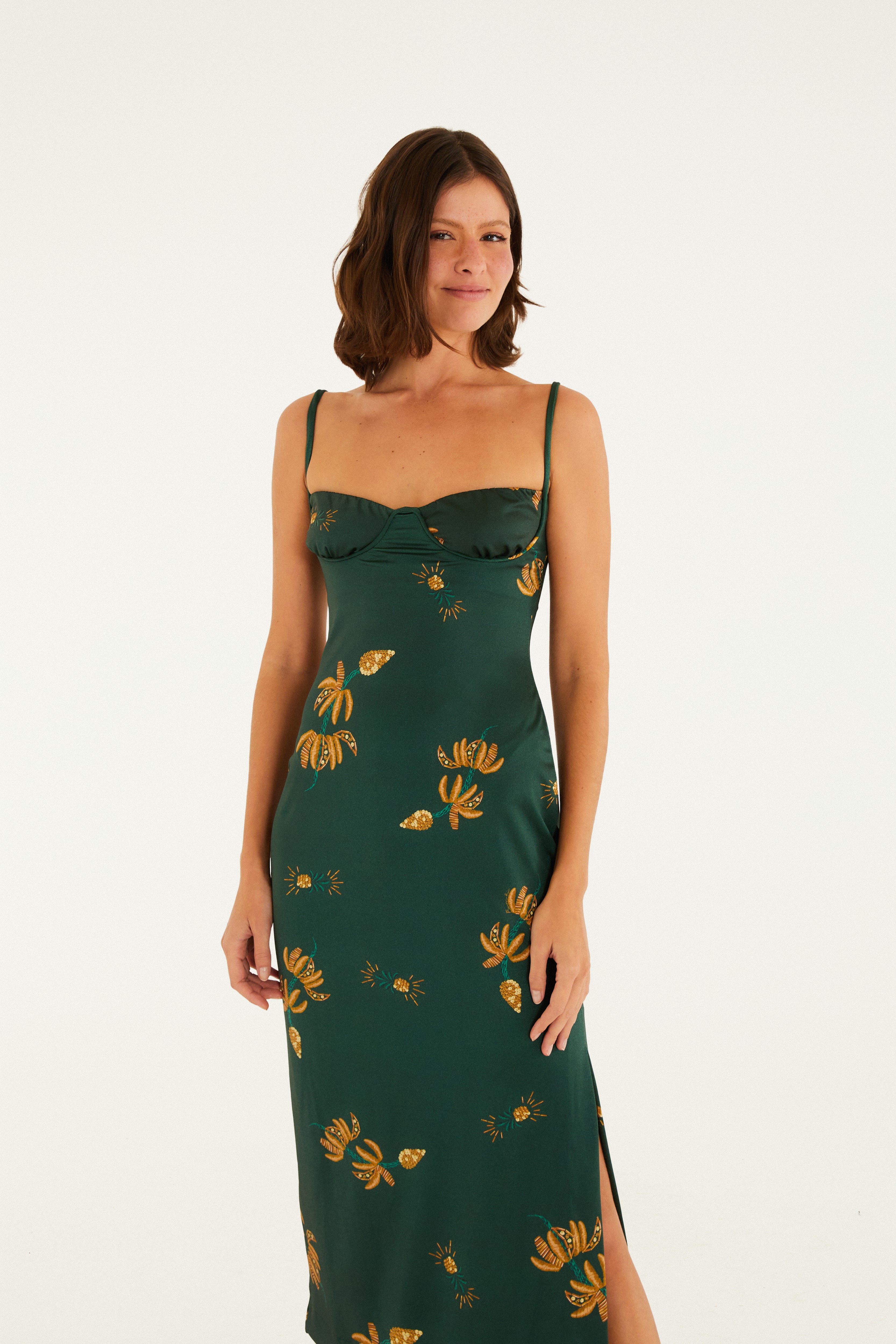 Vestido Midi Estampado Brilho De Banana