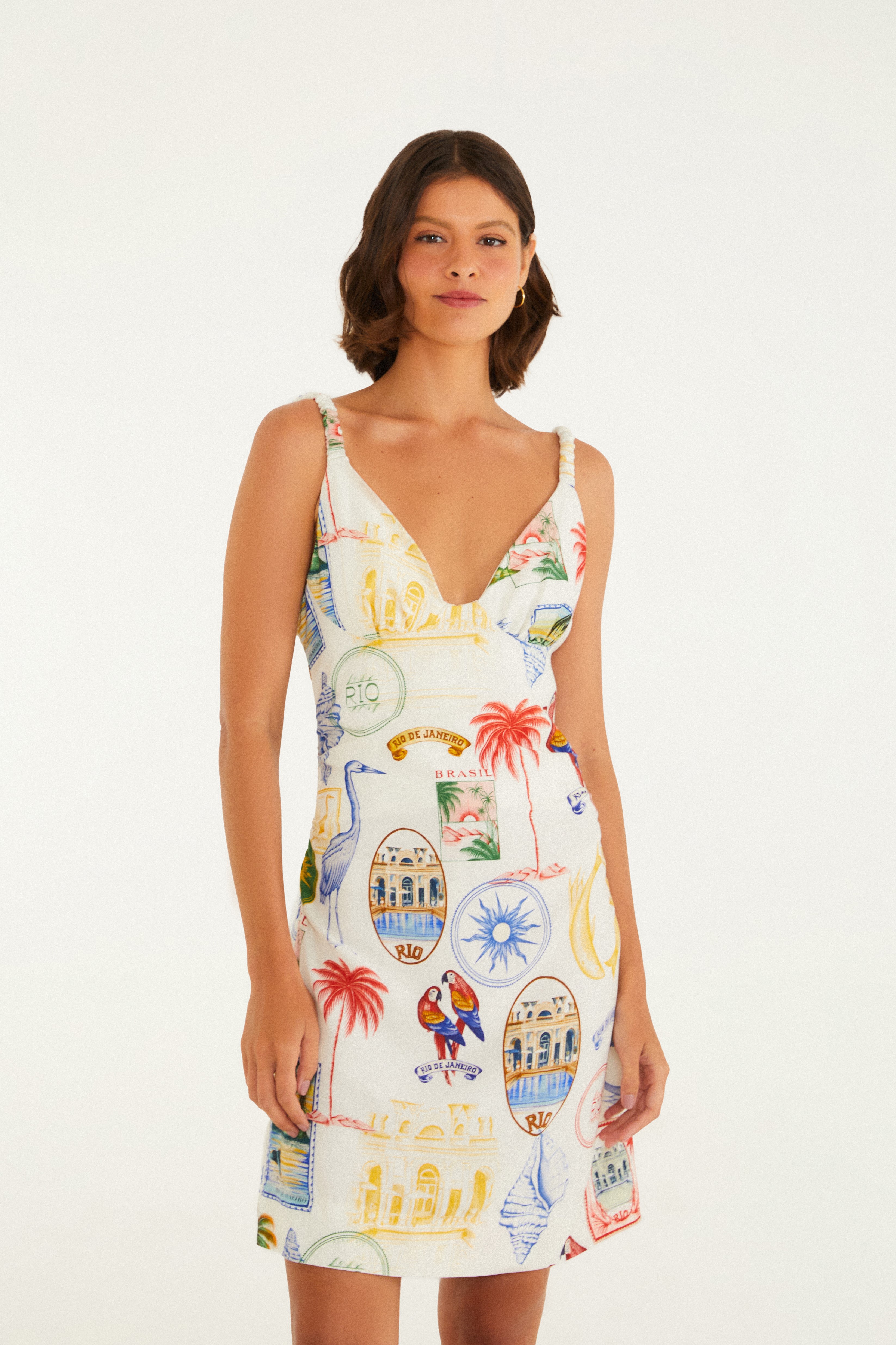 Vestido Curto Estampado Tropical Vintage