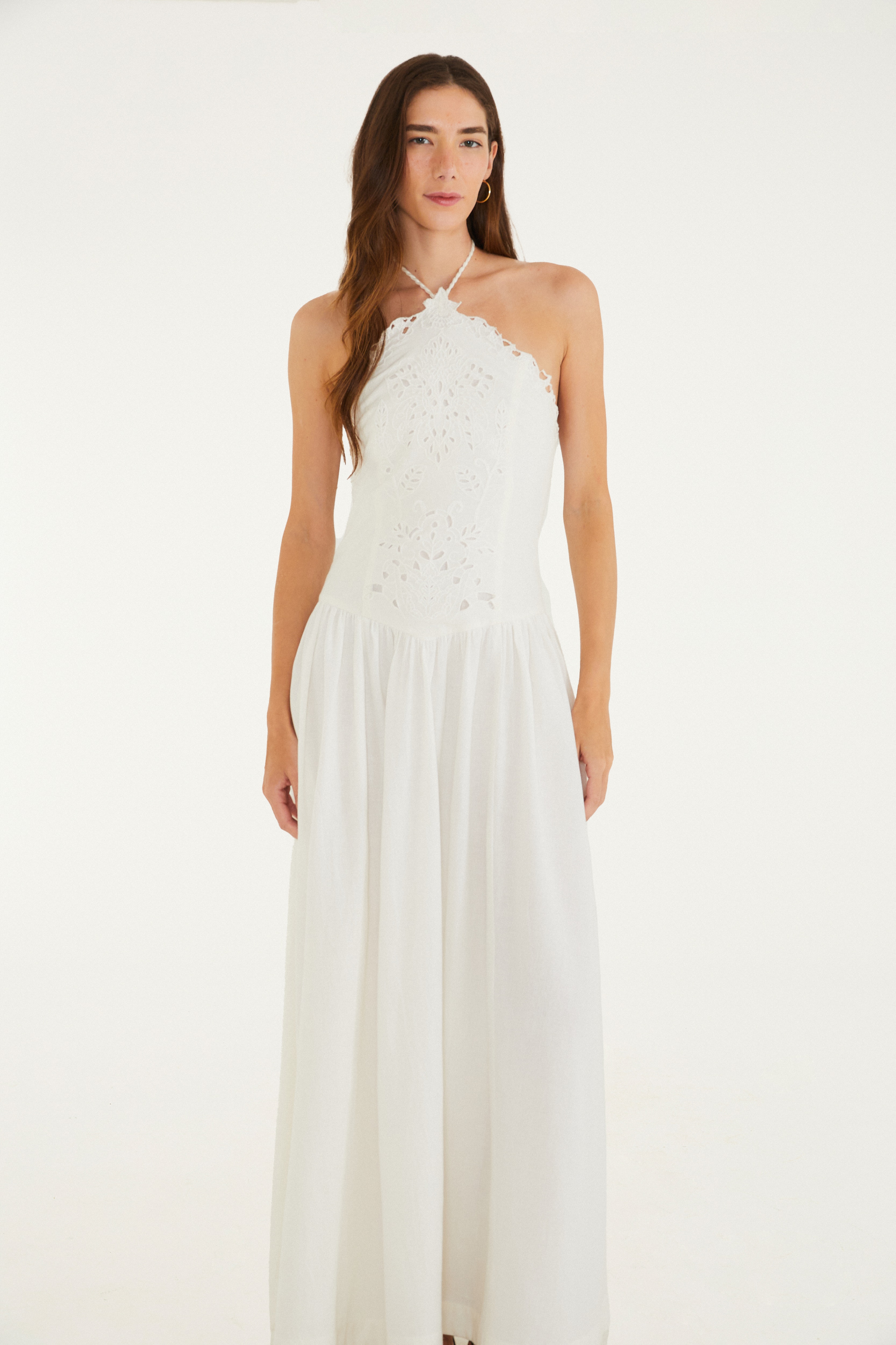Vestido Bordado Frente Única Lenço
