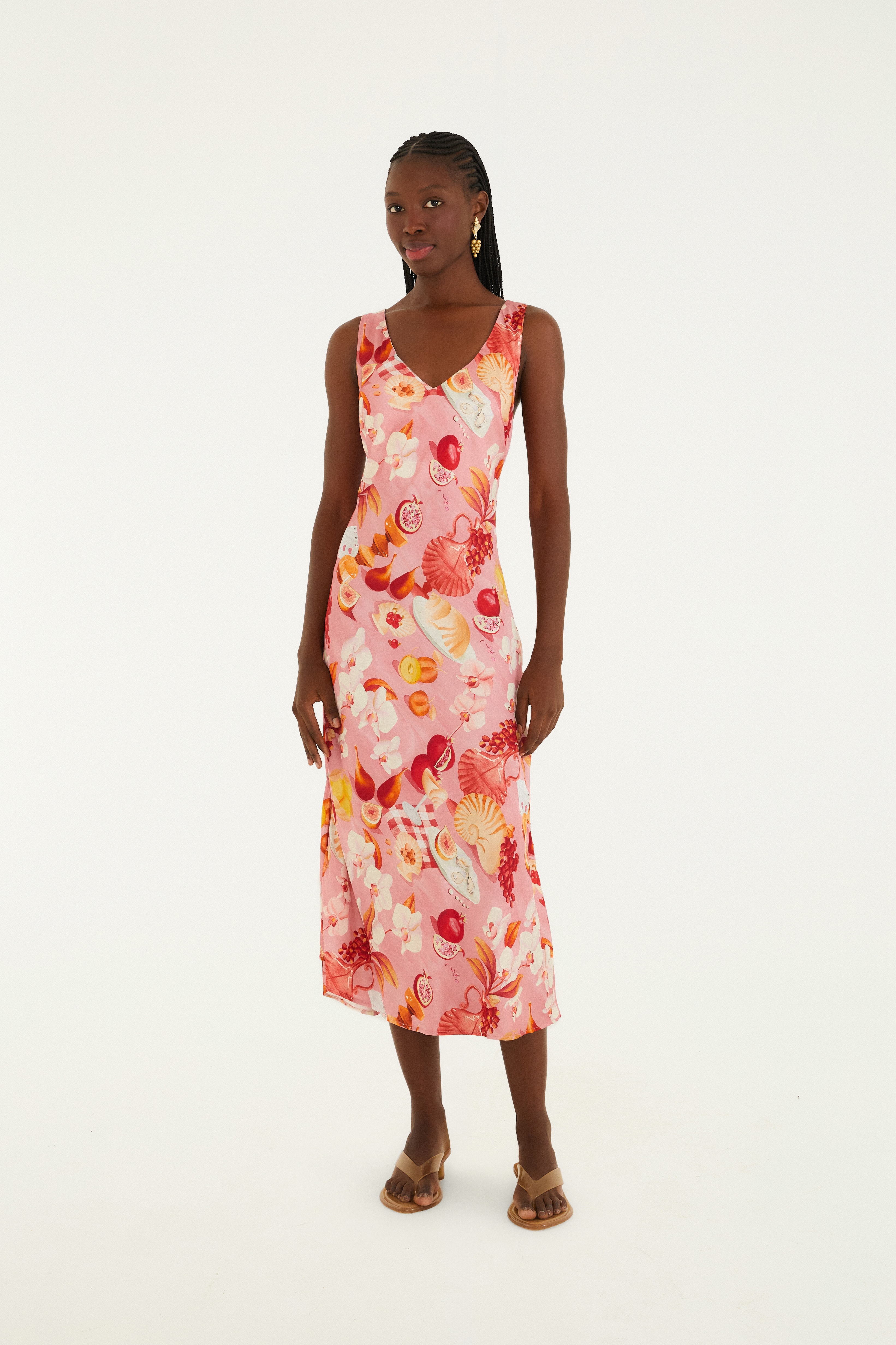 Vestido Decote Estampado Afrodite Rosa Jambo