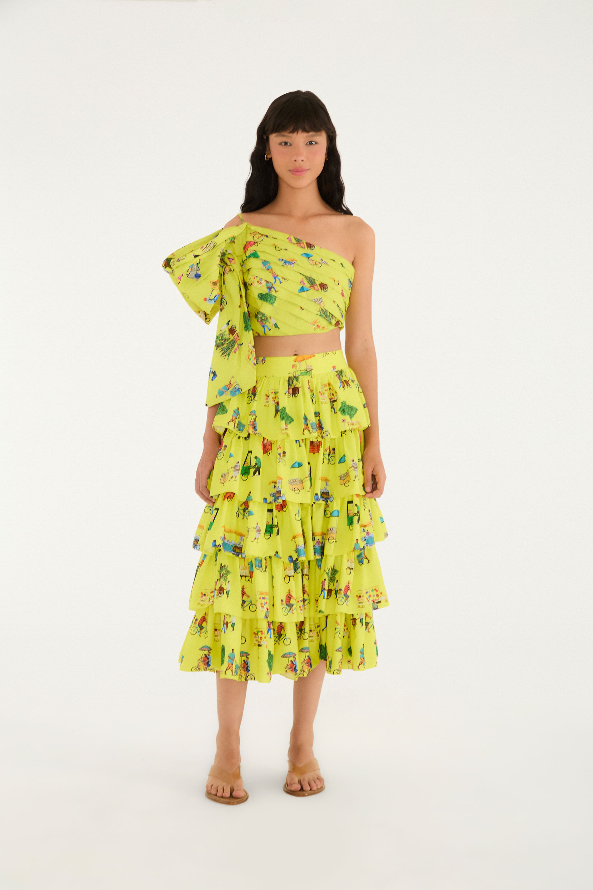 Saia Babados Estampada Vidas Sobre Rodas