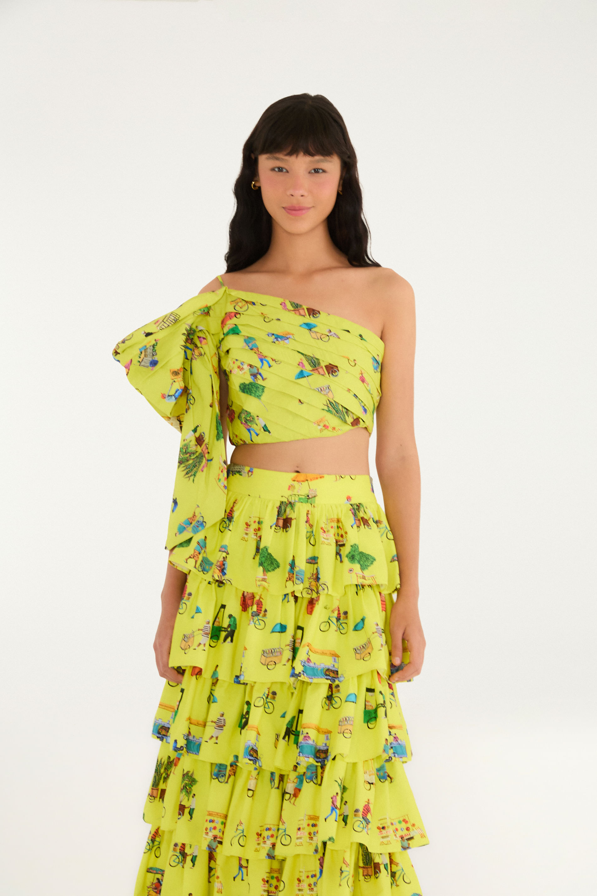 Saia Babados Estampada Vidas Sobre Rodas