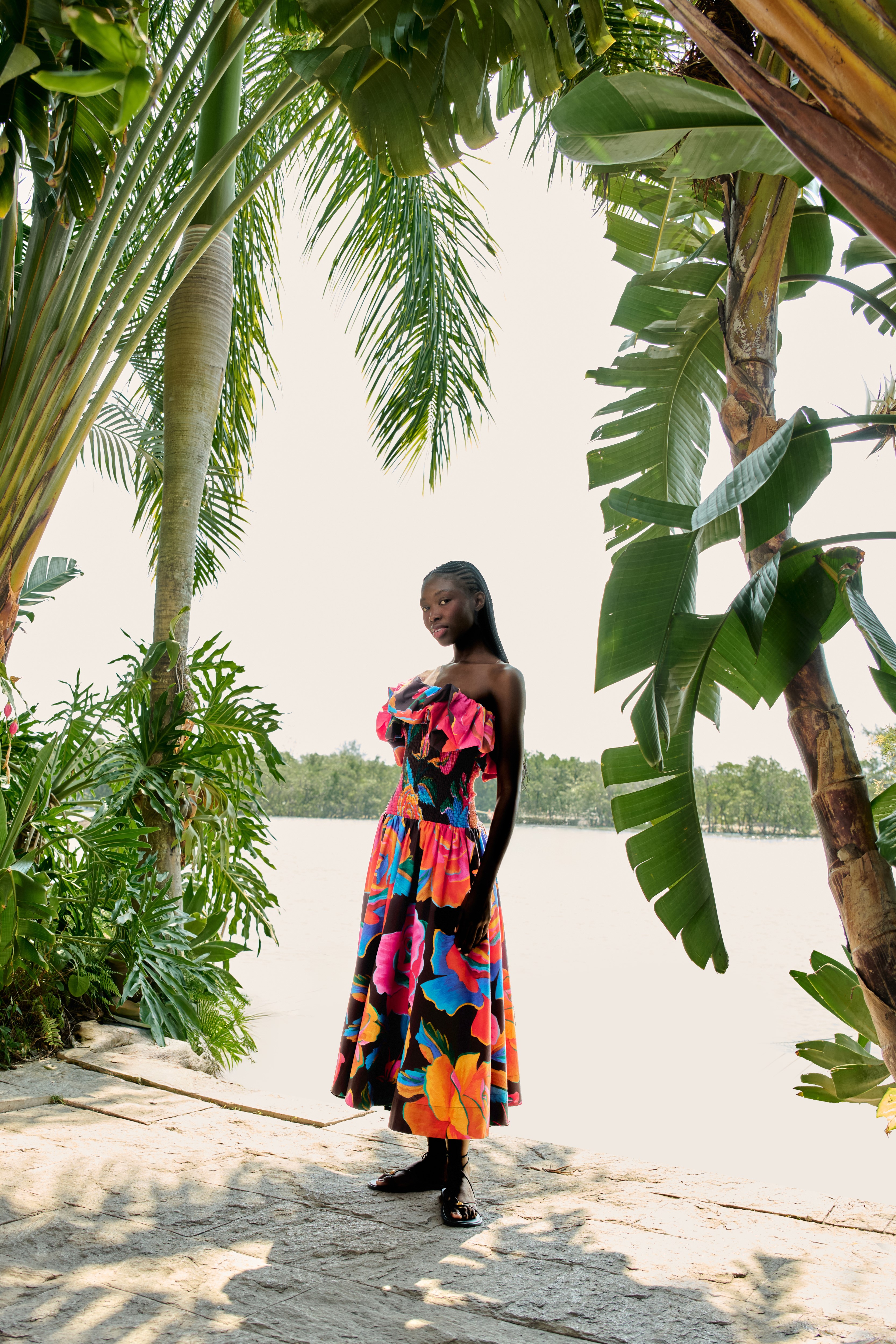 Vestido Balonê Estampado Rosas Pintadas