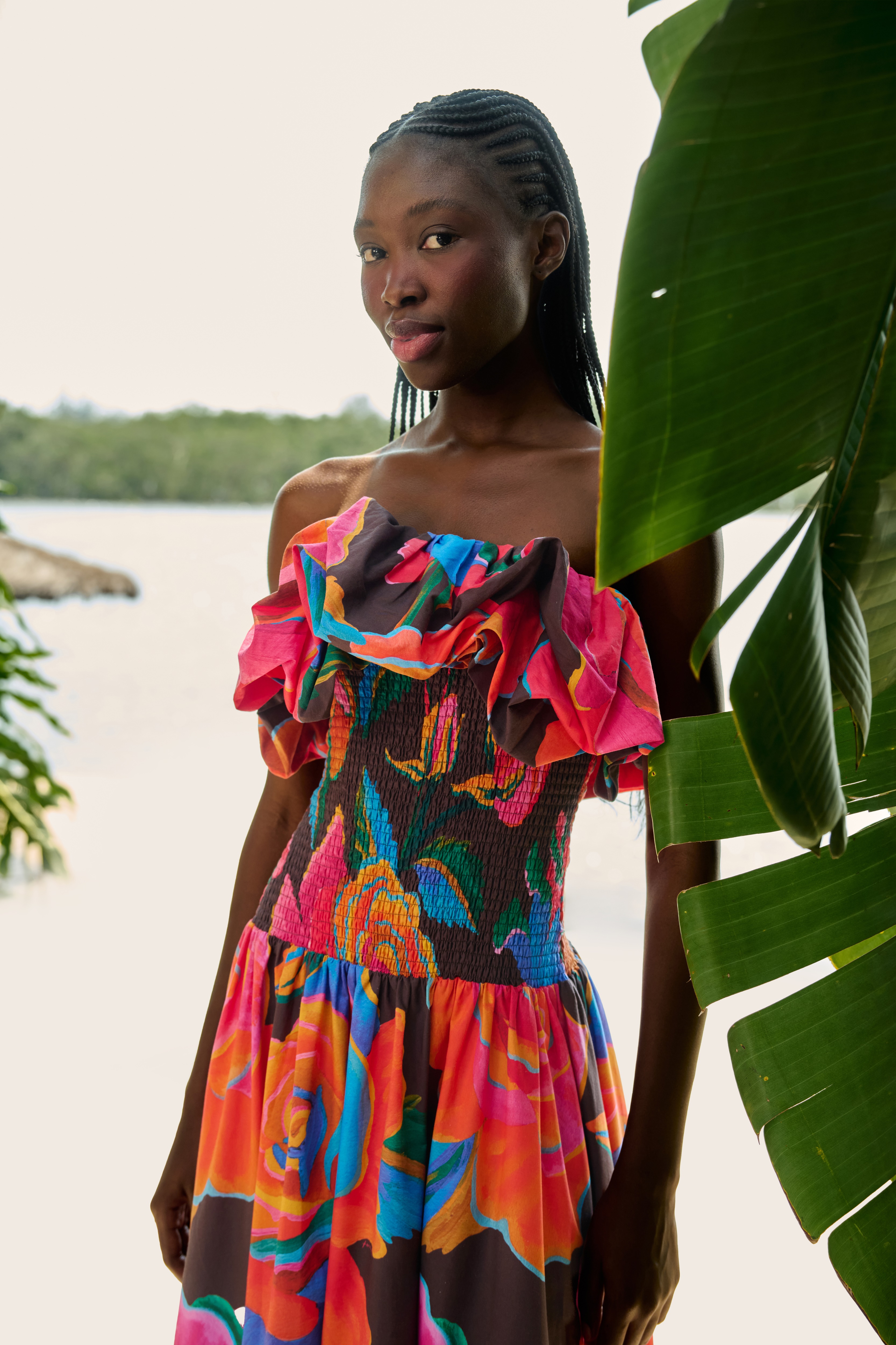 Vestido Balonê Estampado Rosas Pintadas