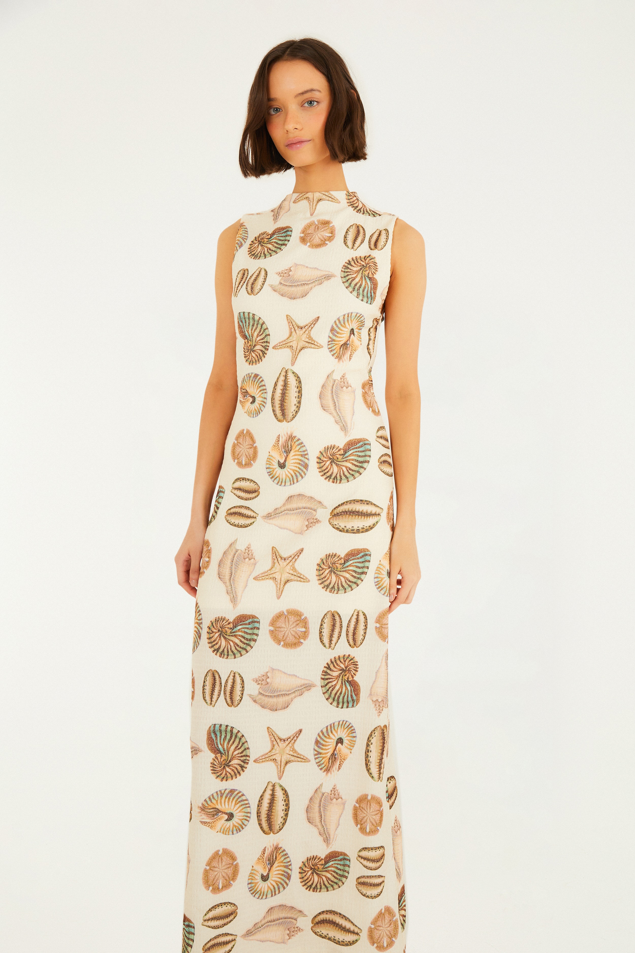 Vestido Midi Estampado Conchas