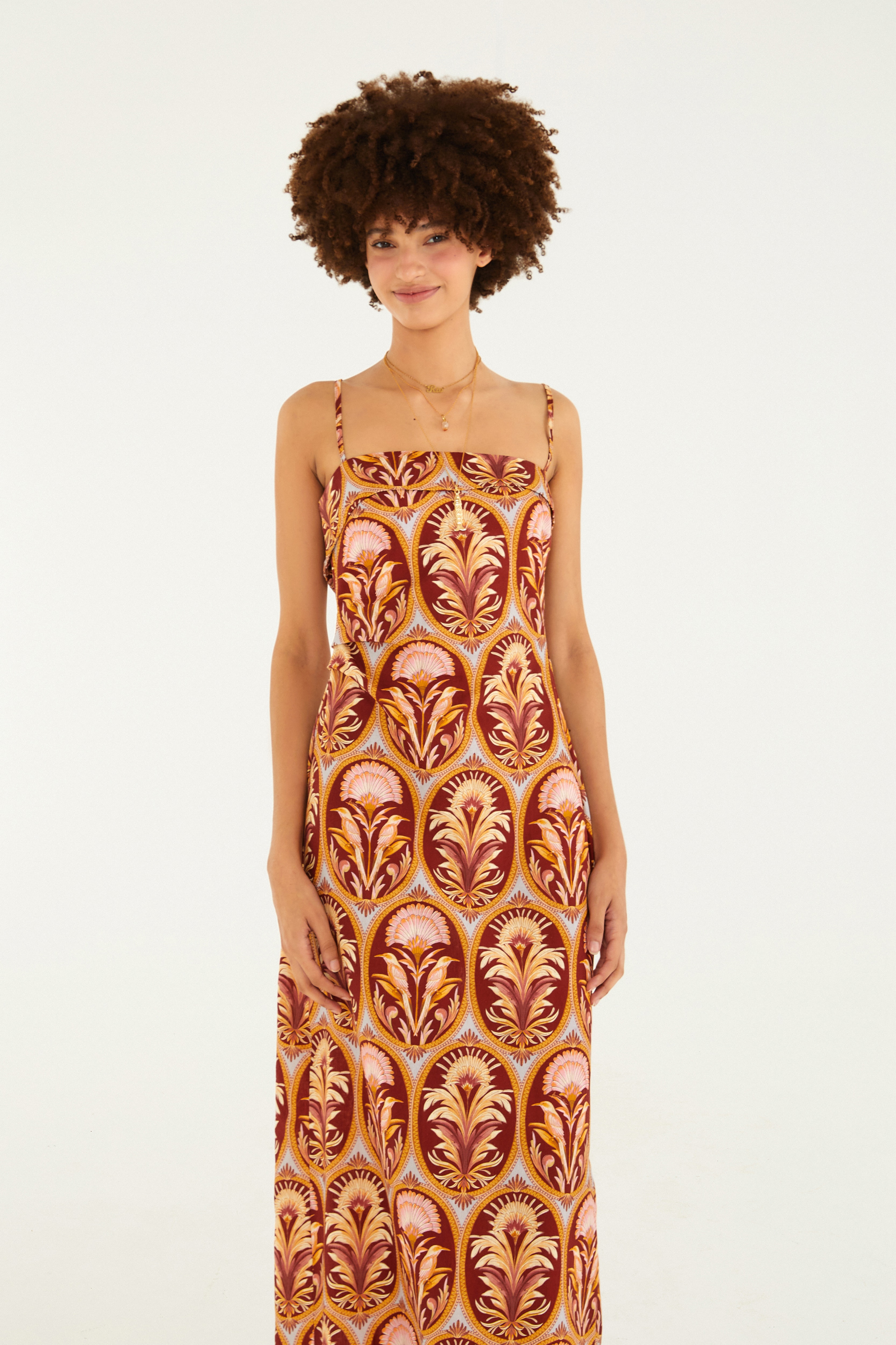 Vestido Reto Estampado Camafeu