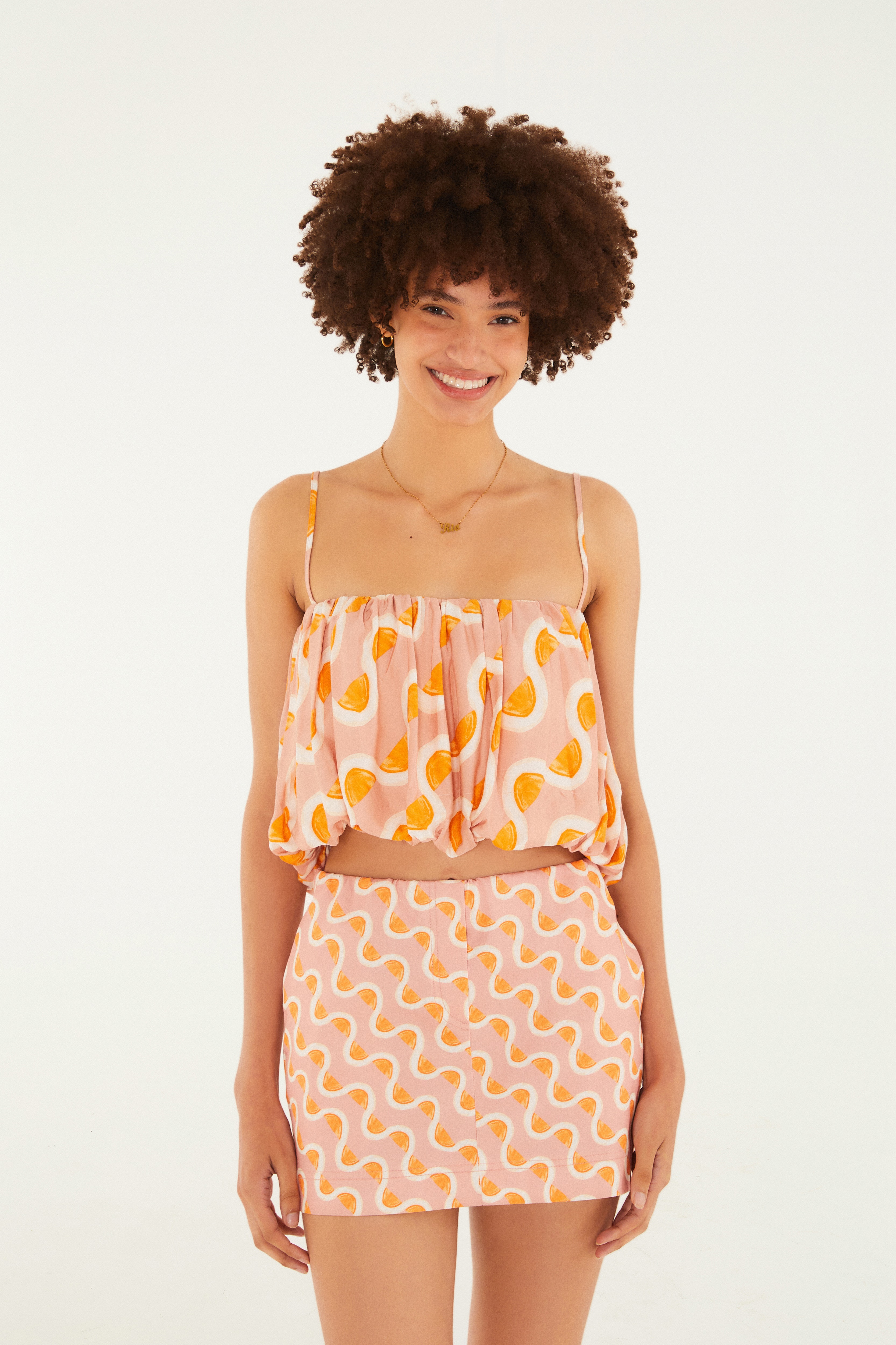 Short Saia Estampado Da Gema Rosa