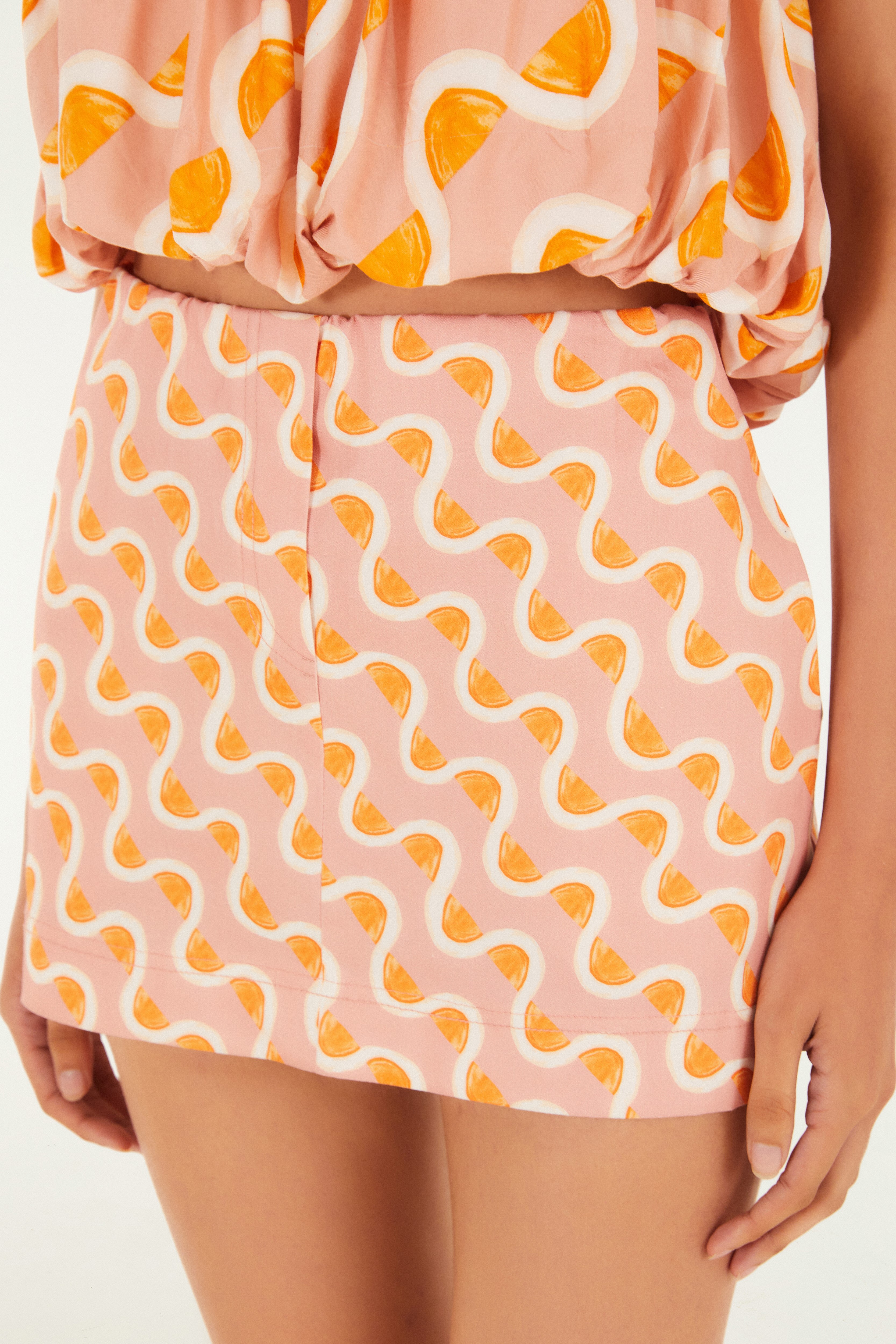Short Saia Estampado Da Gema Rosa