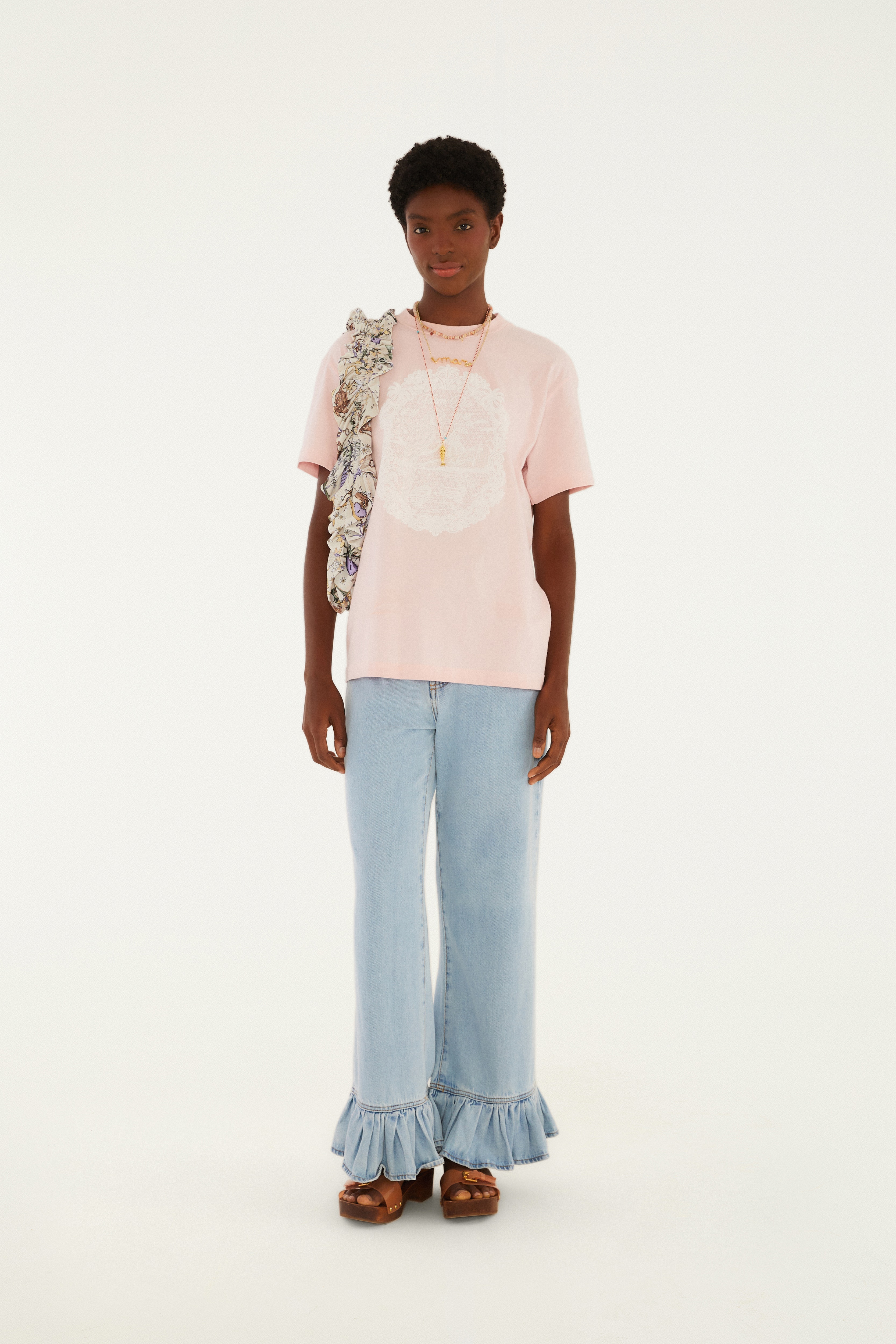 T-Shirt Media Rio De Renda Rosa