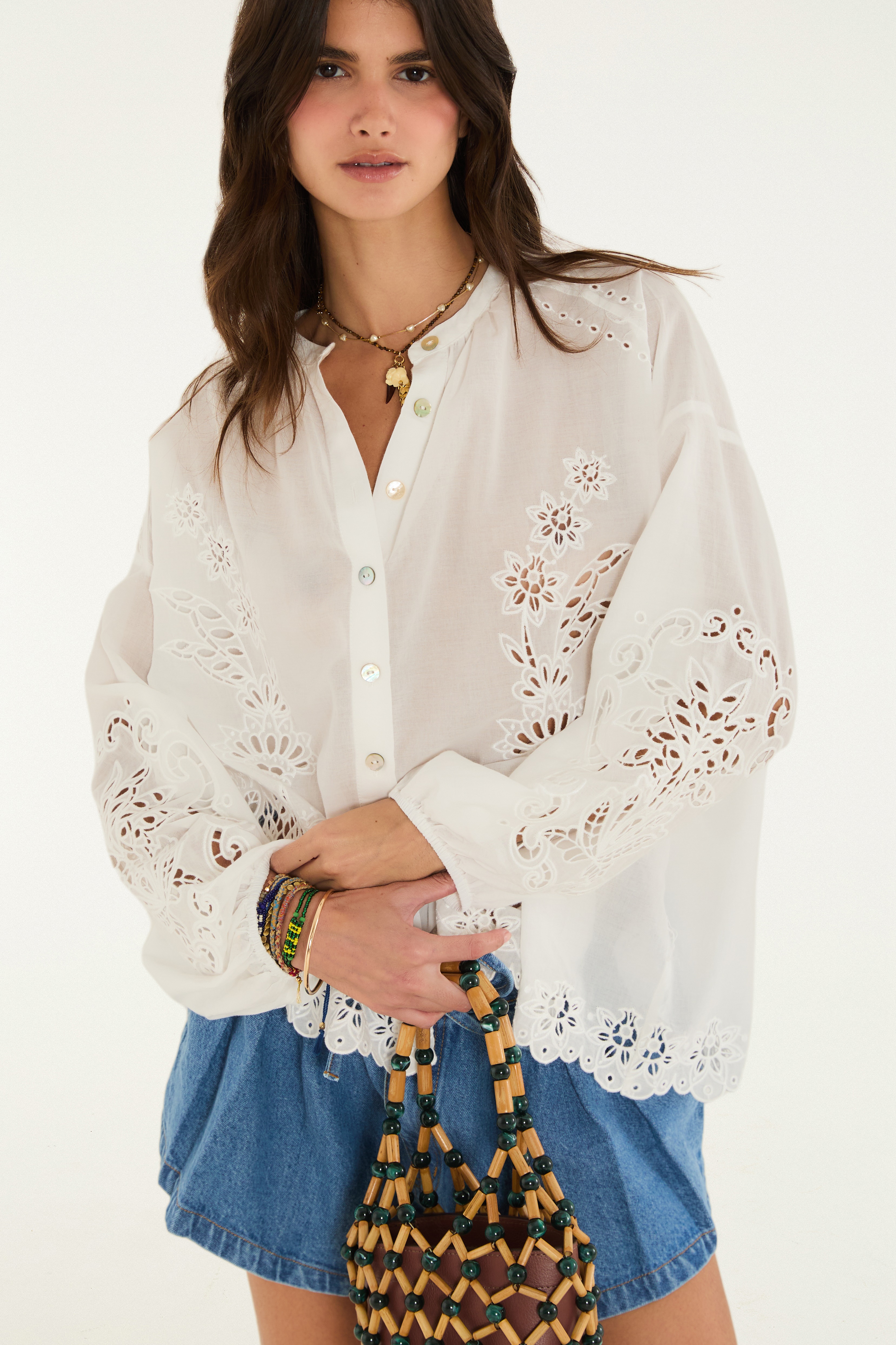 Camisa Artesanal Bordada Richelieu