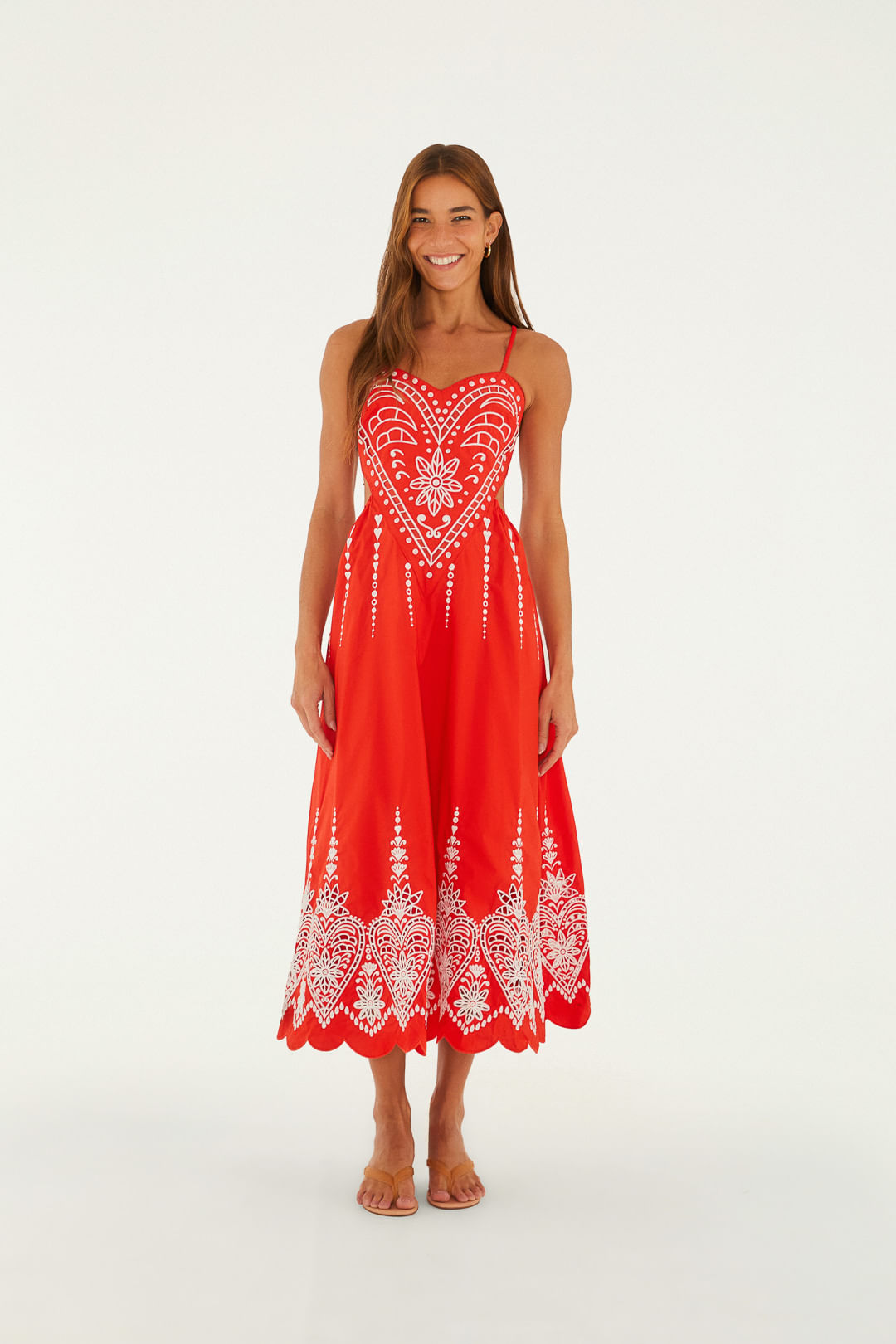 Vestido Midi Richelieu Coração Bordado